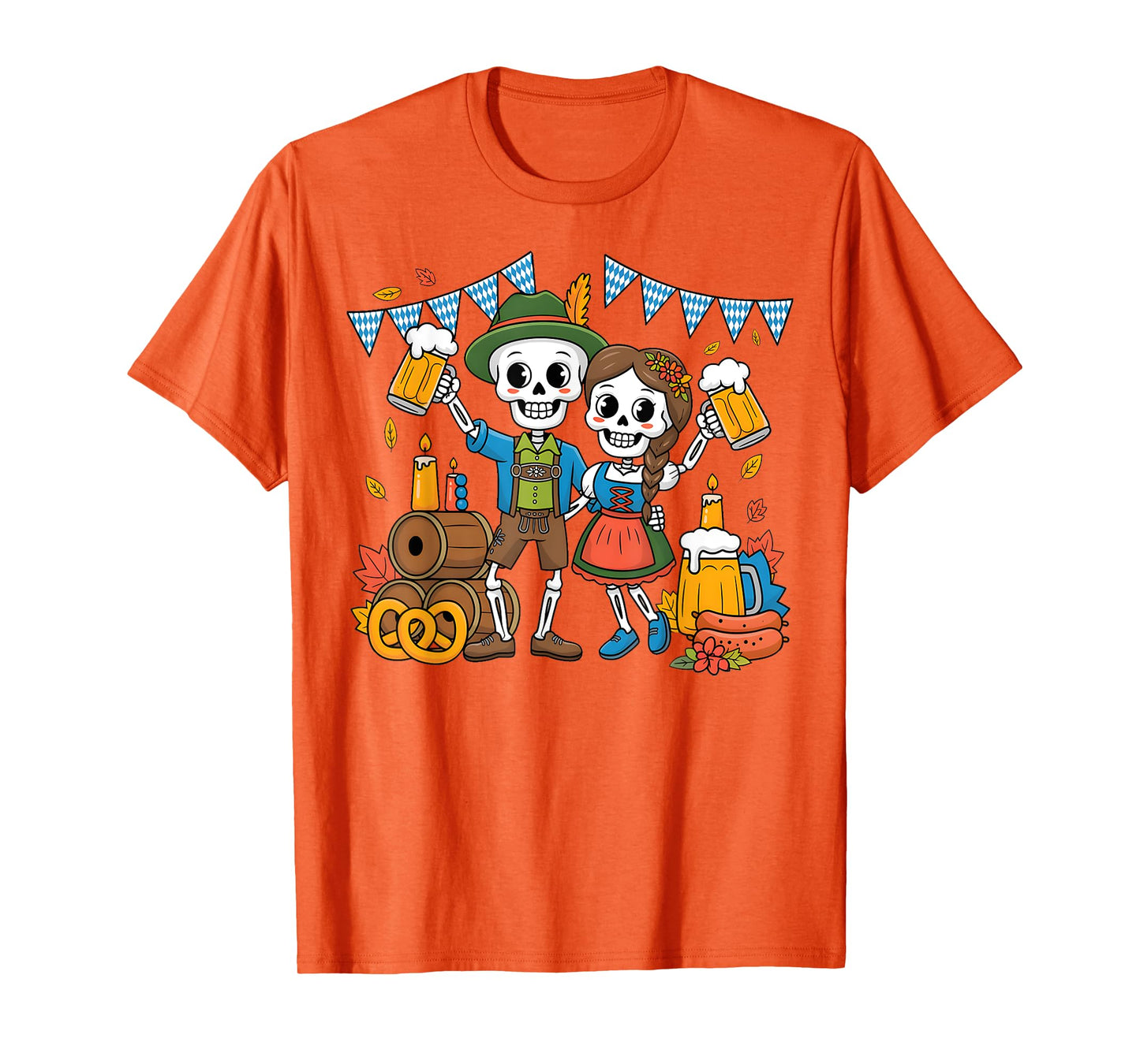 Skeleton Couple Oktoberfest Costume - Beer Pretzel Sausage T-Shirt
