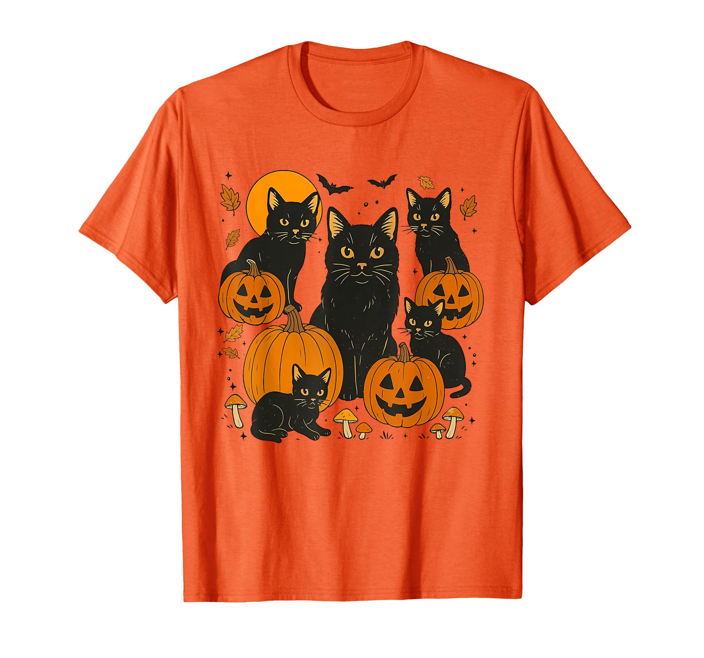 Vintage Black Cat Pumpkin Halloween Cat Women Men Kids T-Shirt