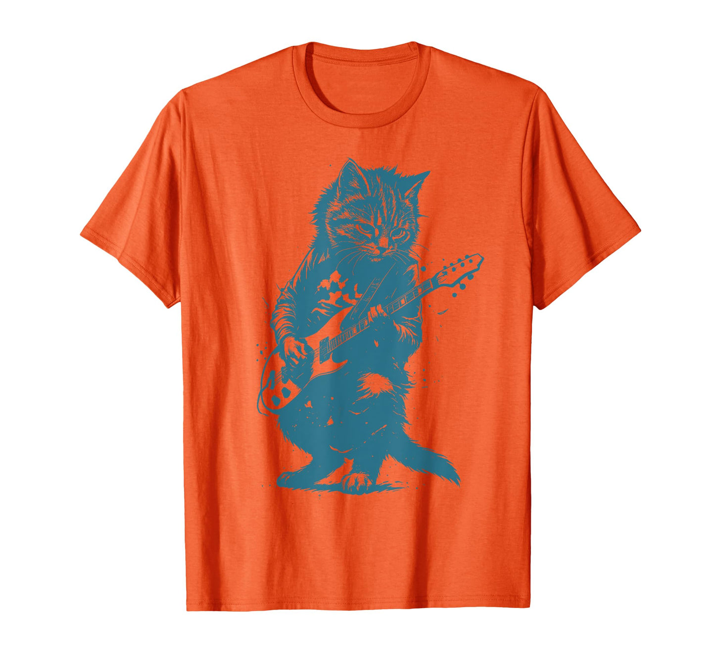 Cat Playing Guitar Rock Star Rock and Roll Funny Guitar Cat T-Shirt