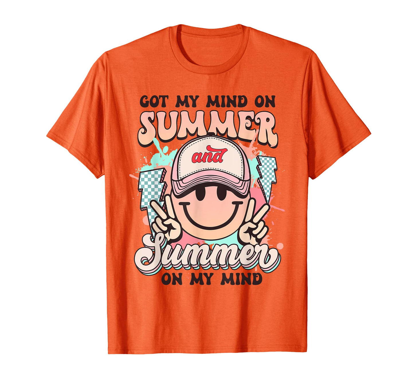 Groovy Happy Face Summer Vibes Got My Mind On Summer Teacher T-Shirt