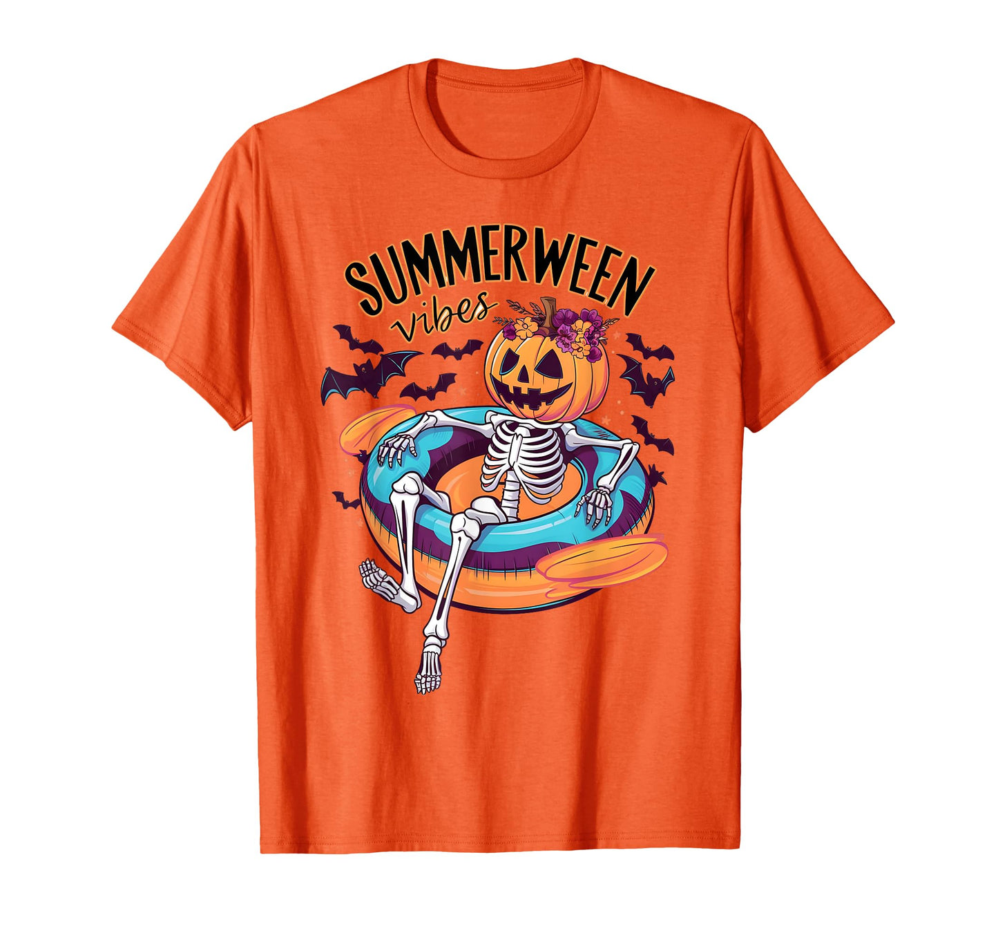Summerween Vibes Skeleton Pumpkin Summer Vacation Men Women Kids T-Shirt