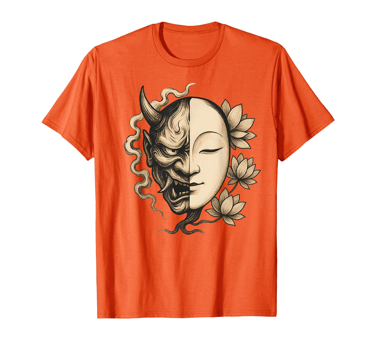 Noh Mask Demon Buddha Zen Japan Lotus Balance Art T-Shirt