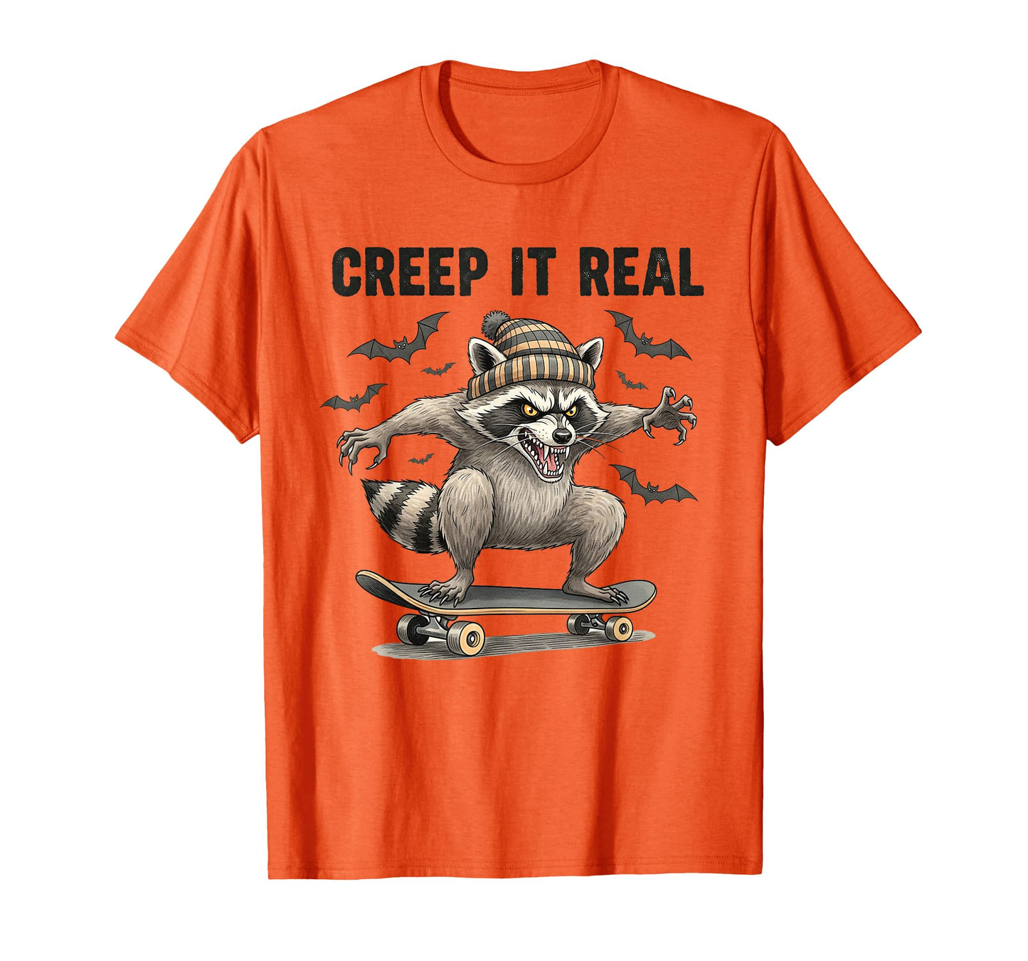 Creep It Real Raccoon Halloween Skateboard Bat Funny T-Shirt
