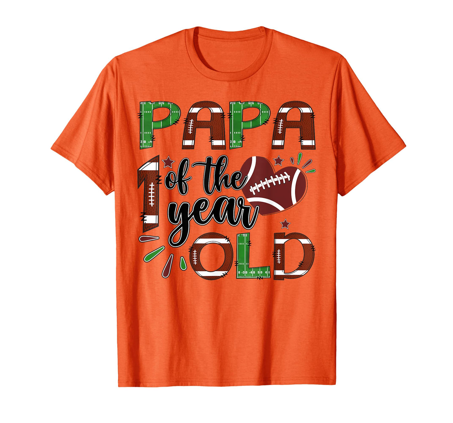 Papa Of The 1 Year Old Football 1St Year Down Birthday T-Shirt