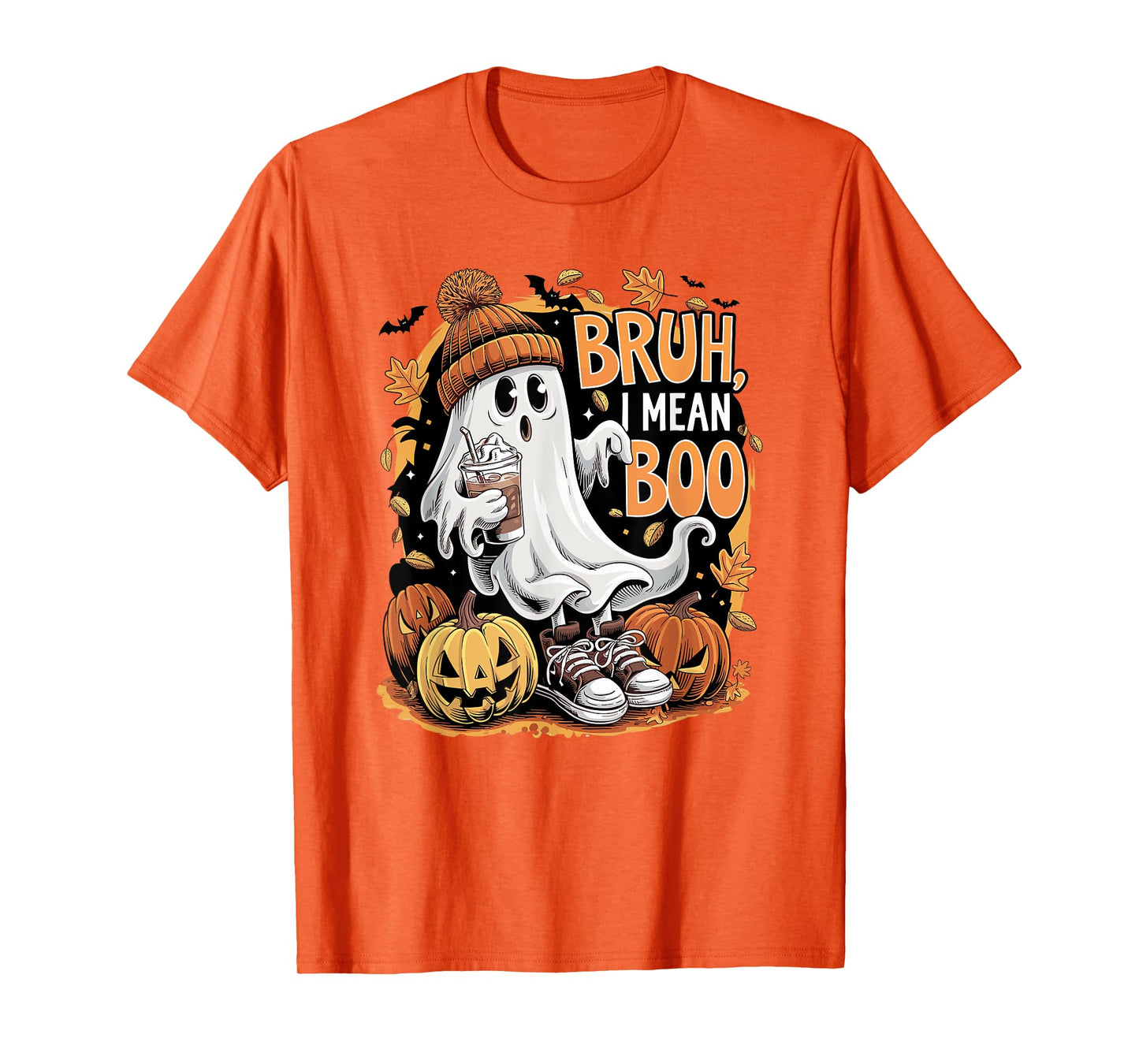 Bruh Ghost I Mean Boo Halloween Ghost Drinking Latte Coffee T-Shirt