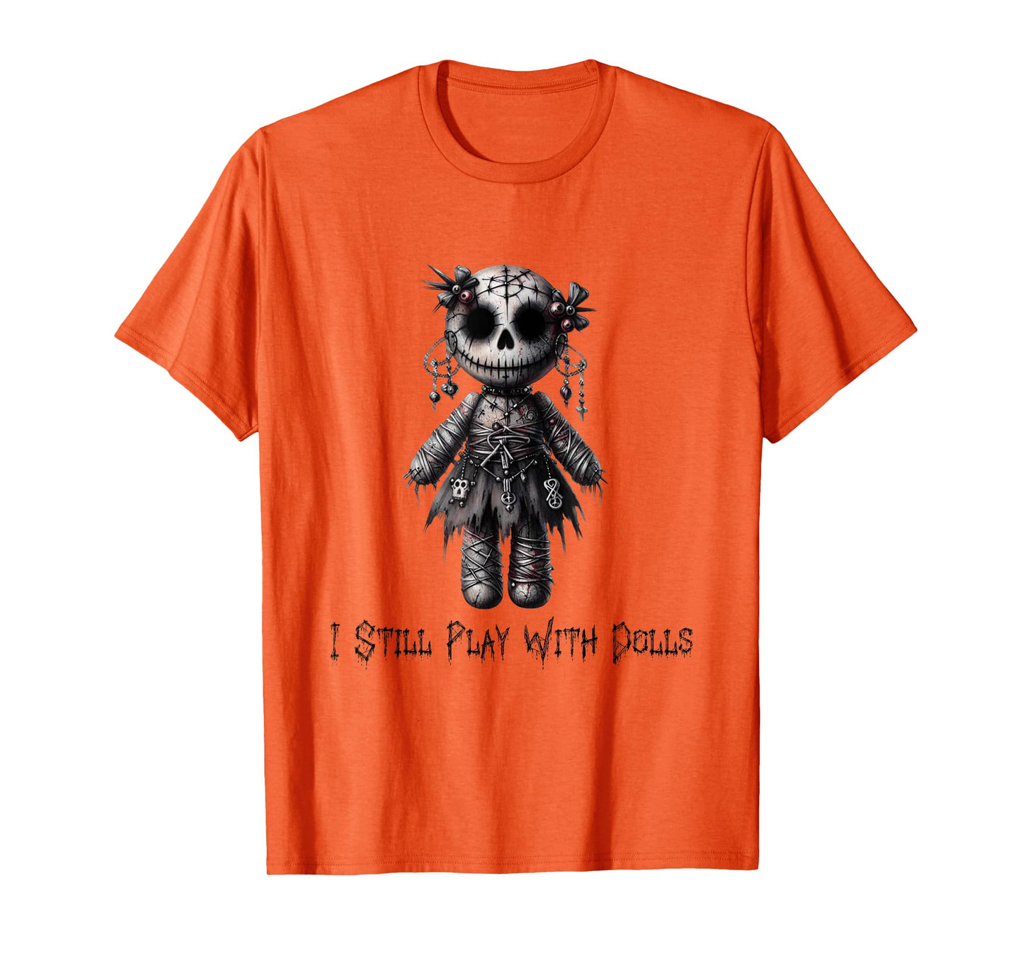 Paper Rose Cottage I Still Play With Dolls, Voodoo Doll Halloween Design T-Shirt, Small, Grey