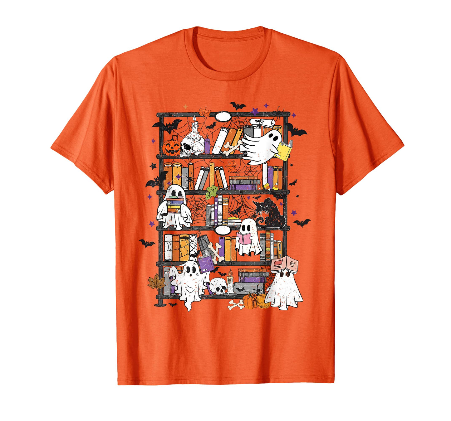 Funny Ghost Book Reading Books Lover Teacher Happy Halloween T-Shirt