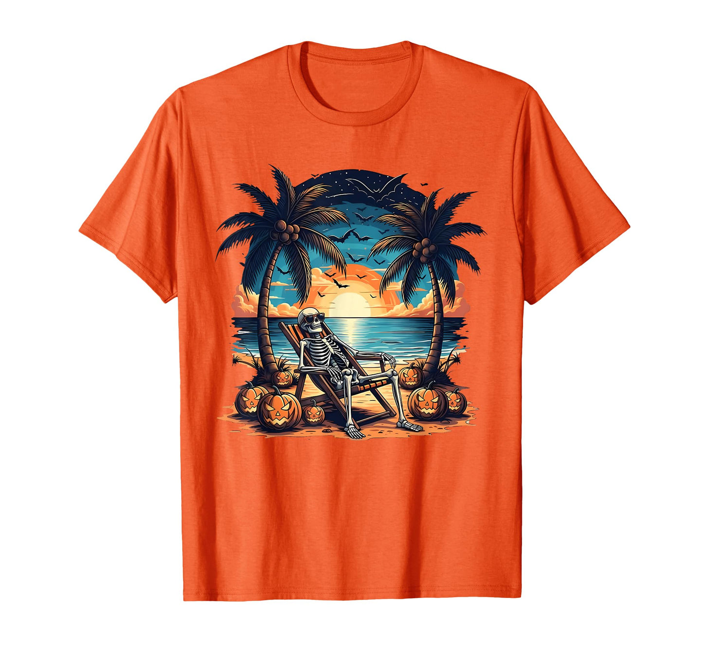 Funny Summerween Skeleton Beach Party Halloween Vibes T-Shirt