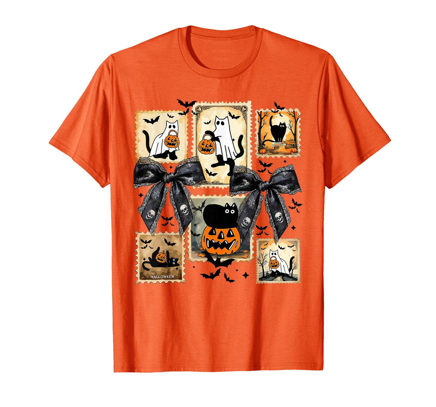 Cute Black Cats in Ghost Costume Women and Men Halloween T-Shirt
