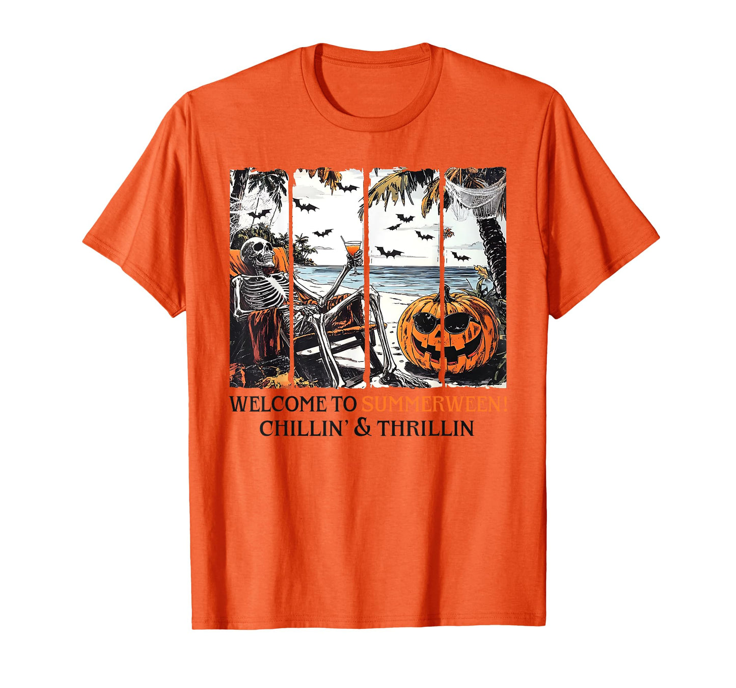 Summerween Skeleton Beach Party Halloween Summer Vibes Funny T-Shirt