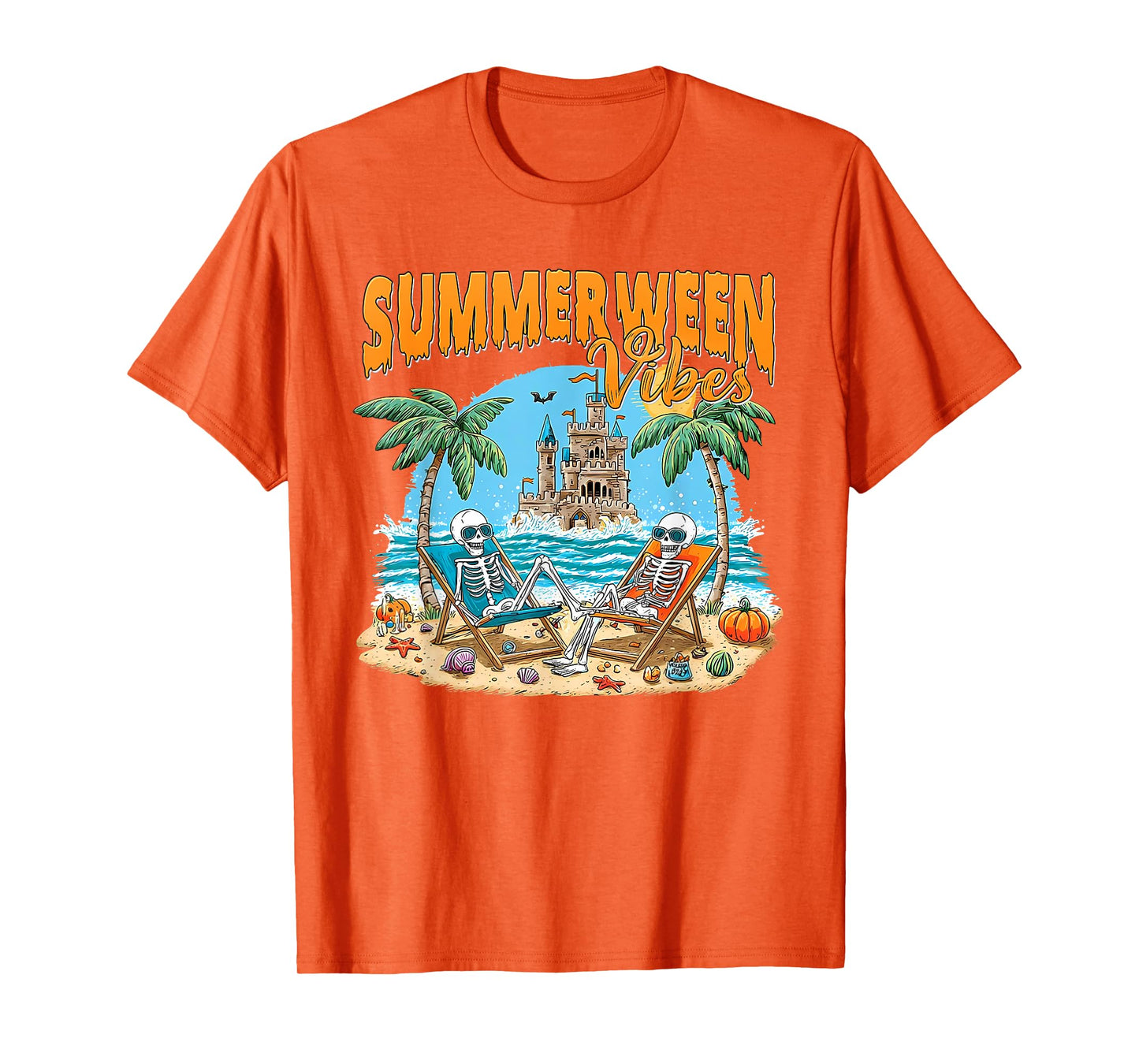 Summerween Skeleton Beach Party Halloween Vibes Summertime T-Shirt