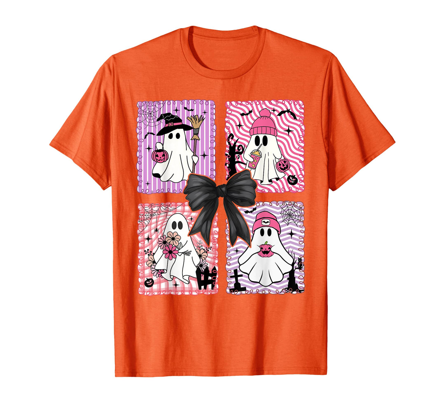 Halloween Ghost Coquette Bow Spooky Season Womens Girls T-Shirt