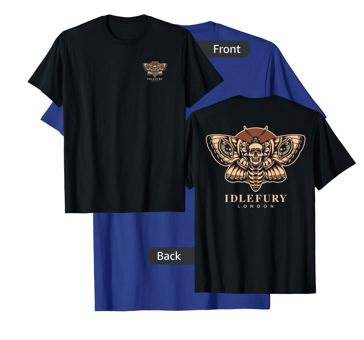 VIEW BACK PRINT Idle Fury Death Moth Skull Moth Butterfly T-Shirt