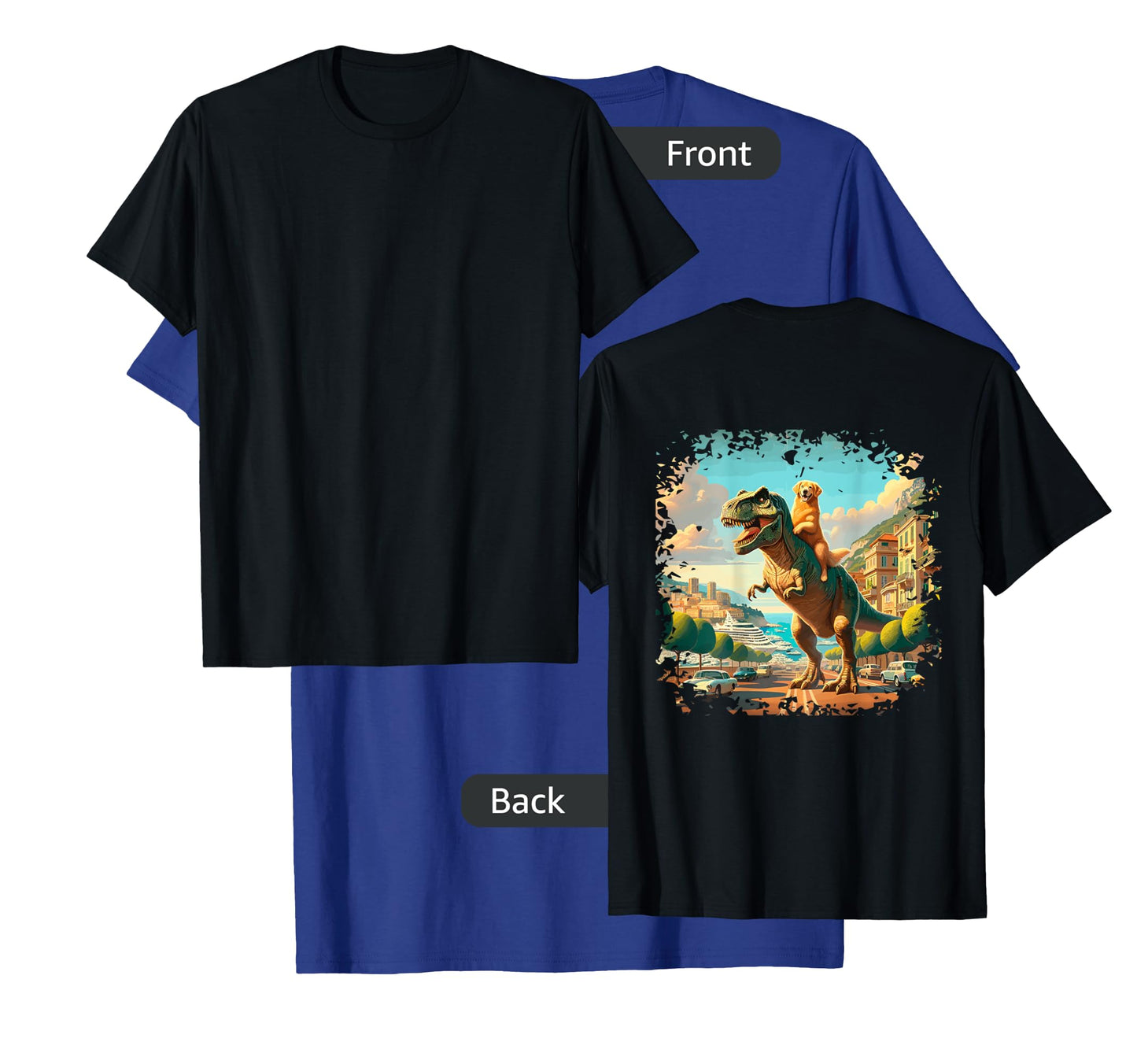 Funny Golden Retriever Riding a T-Rex Cool Dino Dog Design T-Shirt for Men Women Kids