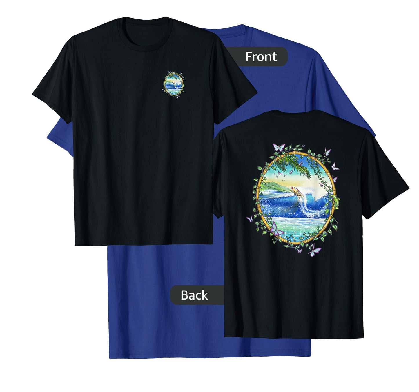 Surfing Front & Back Print Vintage Retro 70's Surf Art T-Shirt