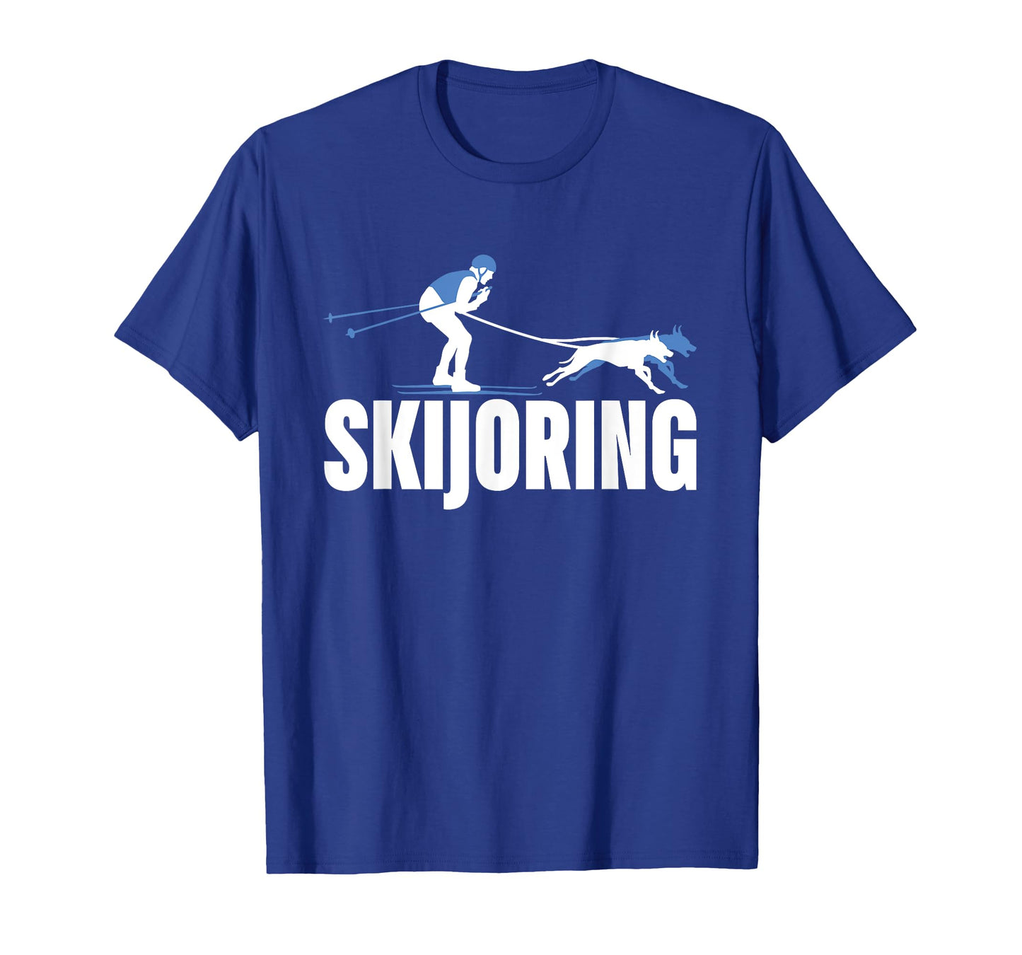 Skijoring Funny Dog Pulling Ski Driving Skiing Lovers Outfit Men Women Kids T-Shirt