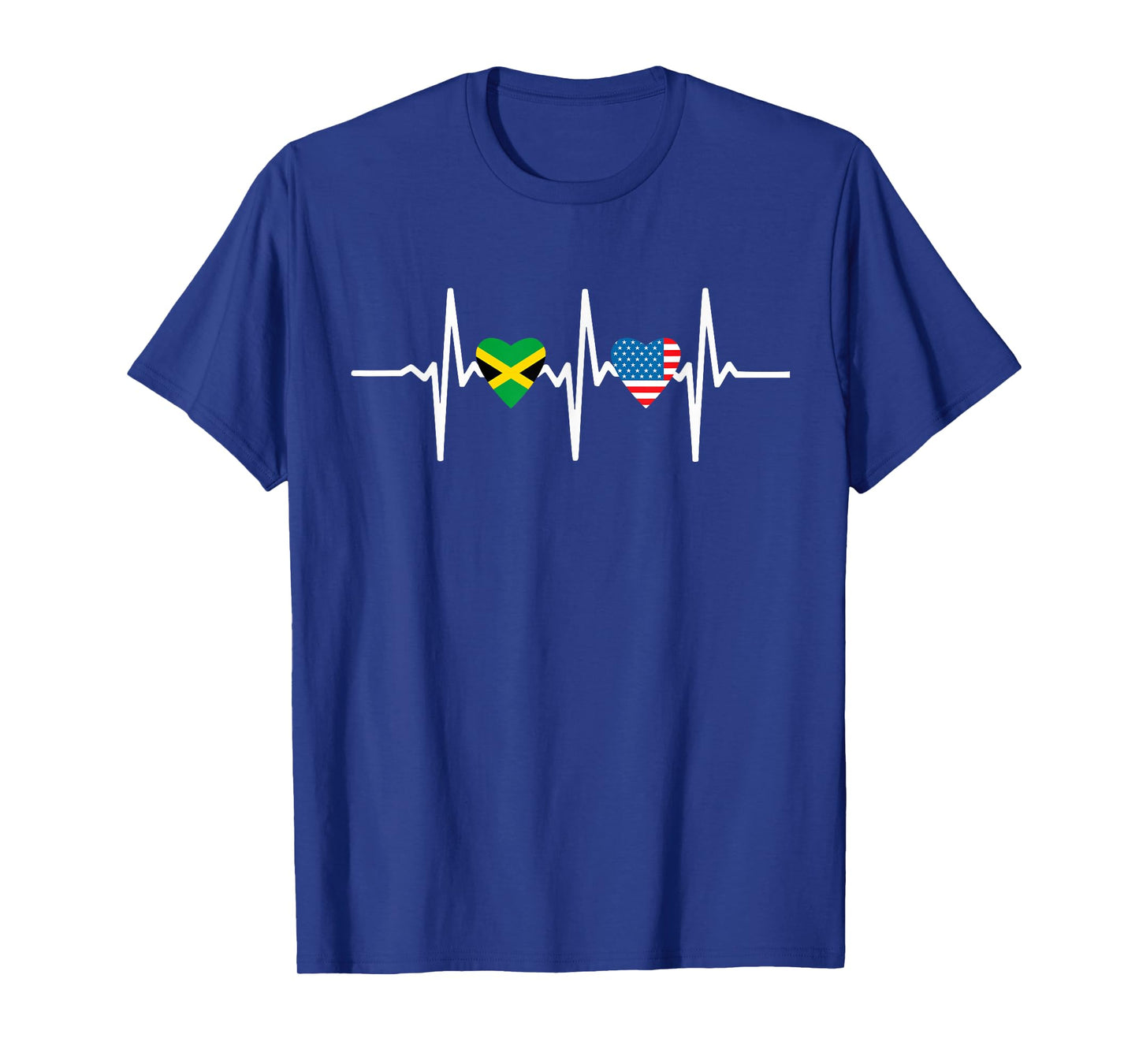 Half American Jamaican Usa America Jamaica Flag Heartbeat T-Shirt
