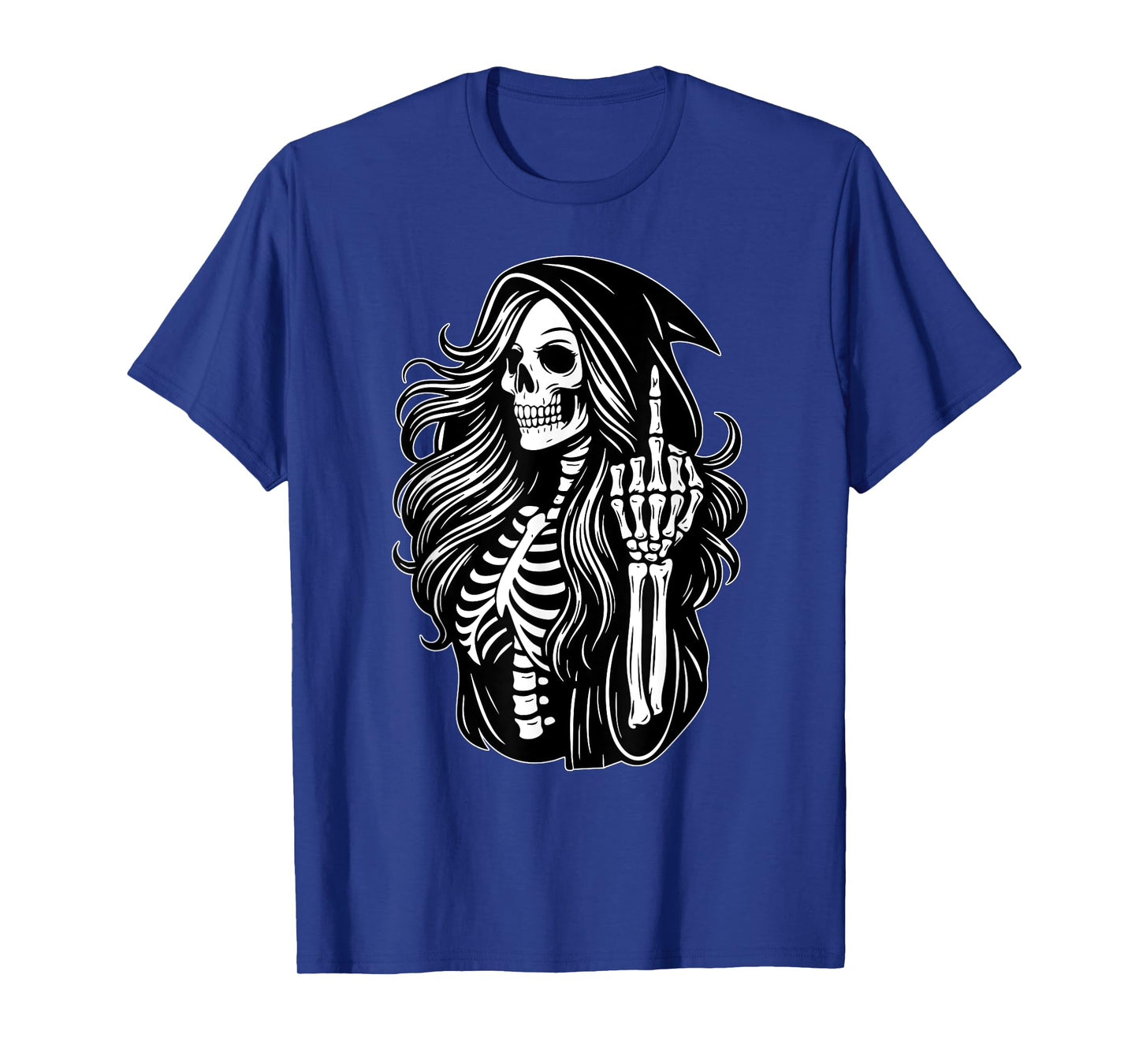 Funny Female Grim Reaper Skeleton Middle Finger Halloween T-Shirt