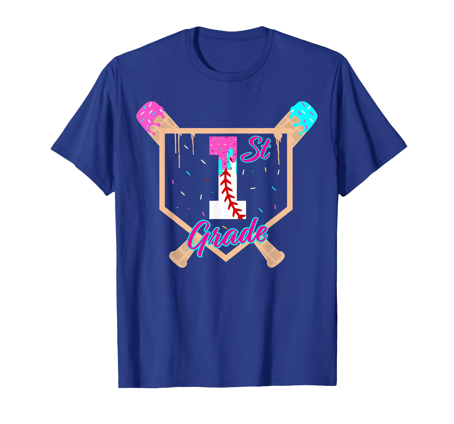 1st Grade Back to School Baseball Ice Cream Drip Home Plate T-Shirt
