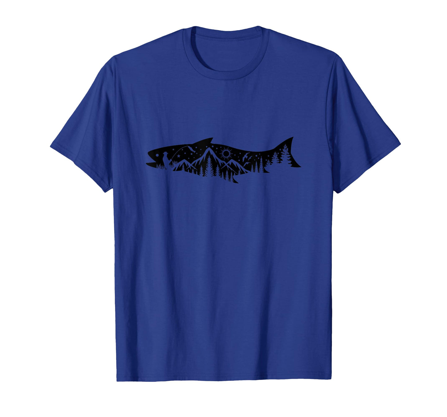 Fishing Forest Mountain Silhouette Outdoor Adventure Fishing T-Shirt