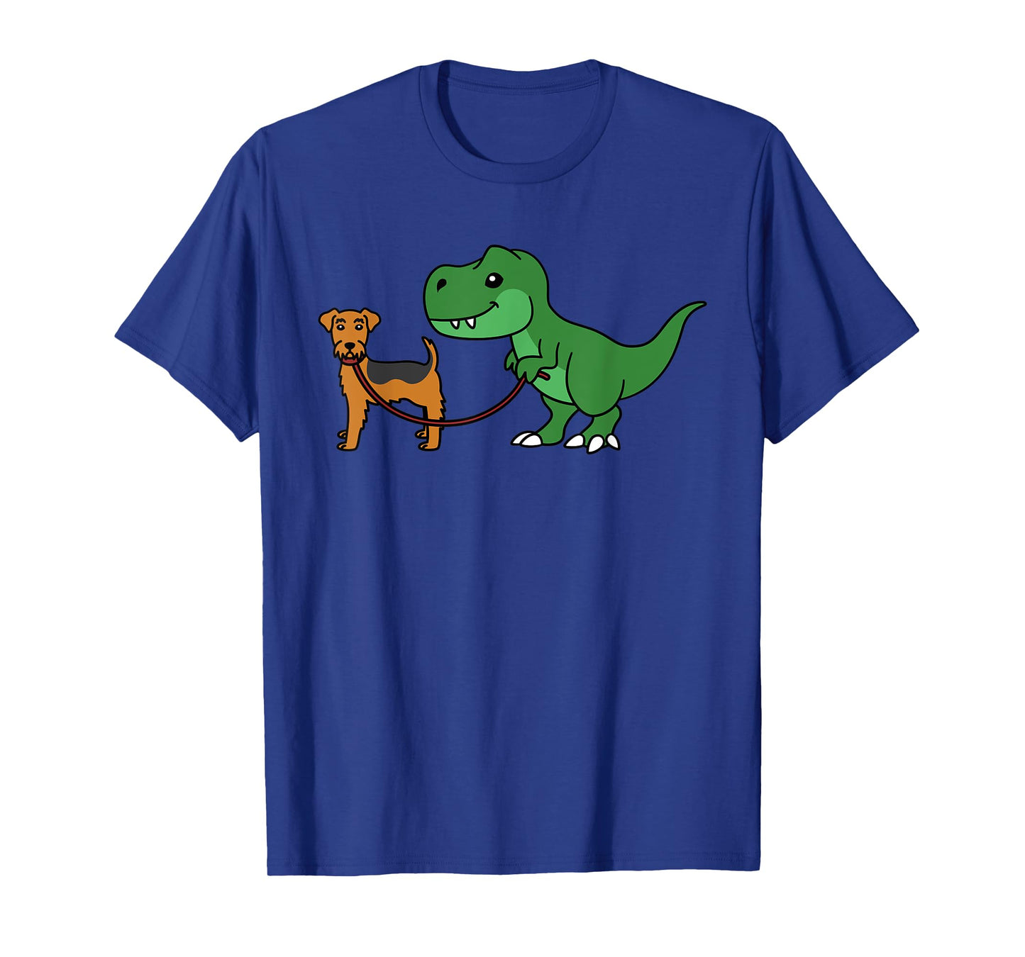 T-Rex Dinosaur Walking Airedale Terrier Funny Dog T-Shirt