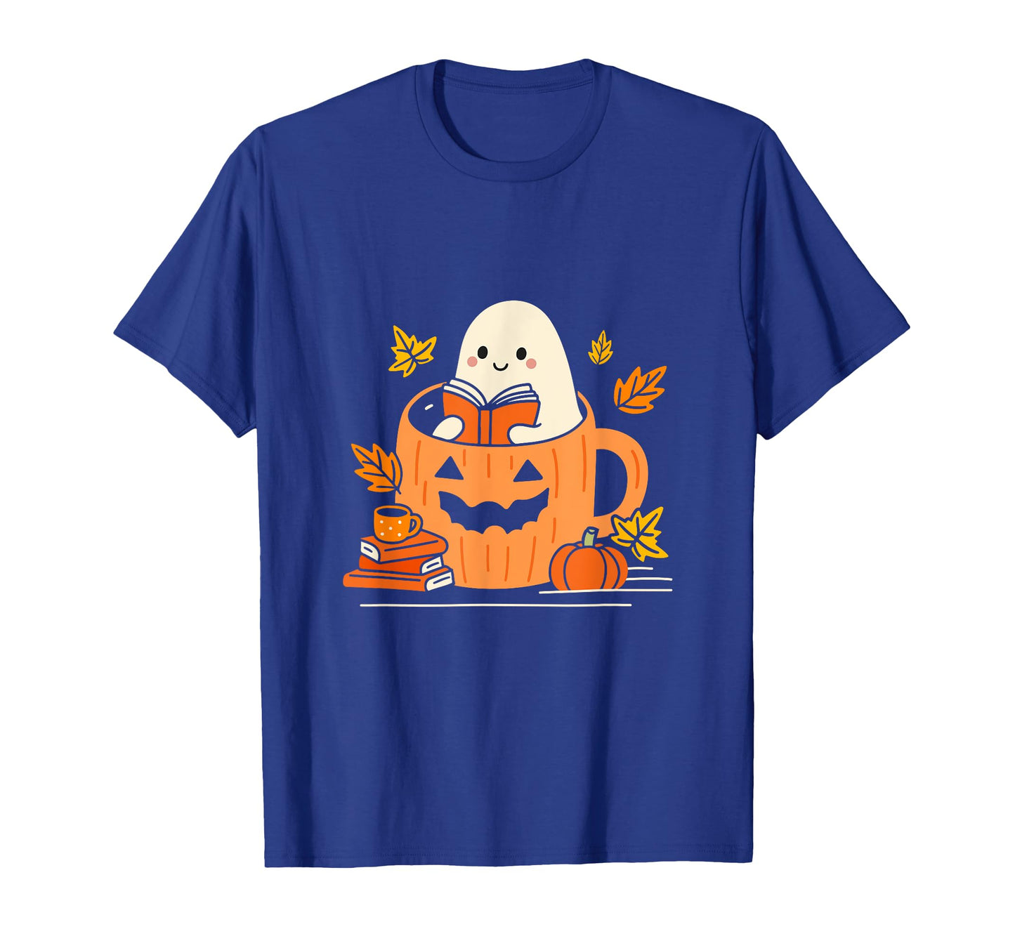 Retro Librarian Ghost Reading Books Halloween Teacher T-Shirt
