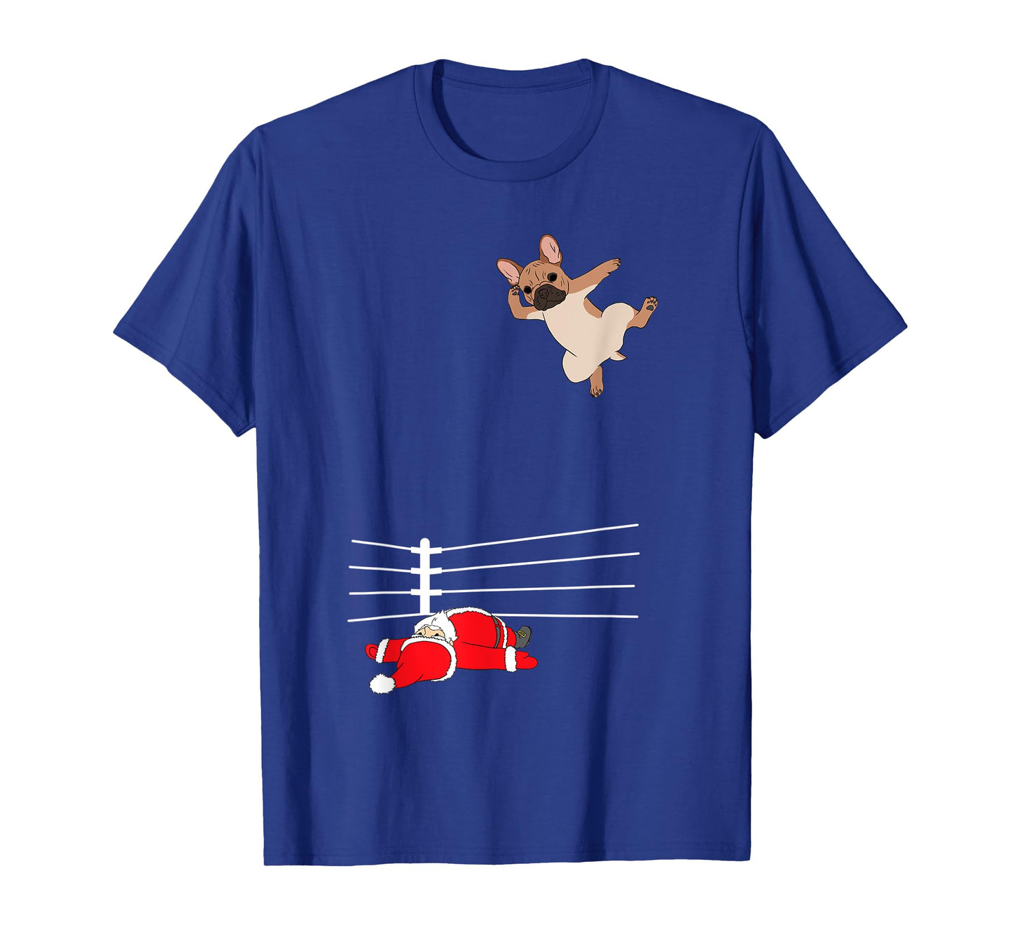 Funny Christmas Dog Xmas Wrestling Santa and French Bulldog T-Shirt