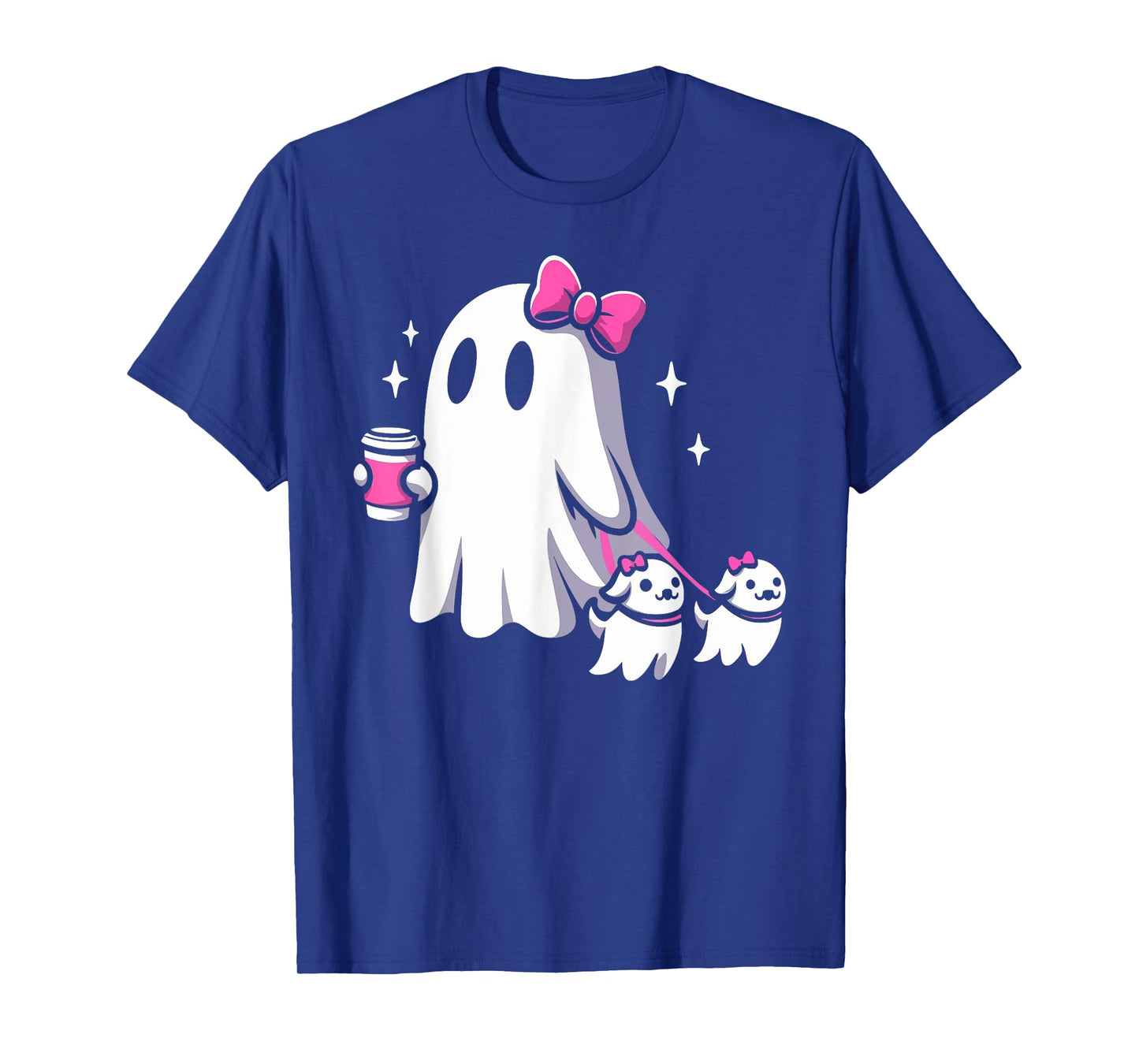 Halloween Cute Ghost Walking Dog Spooky Pink Coquette Ghost Men Women Girls Kids T-Shirt