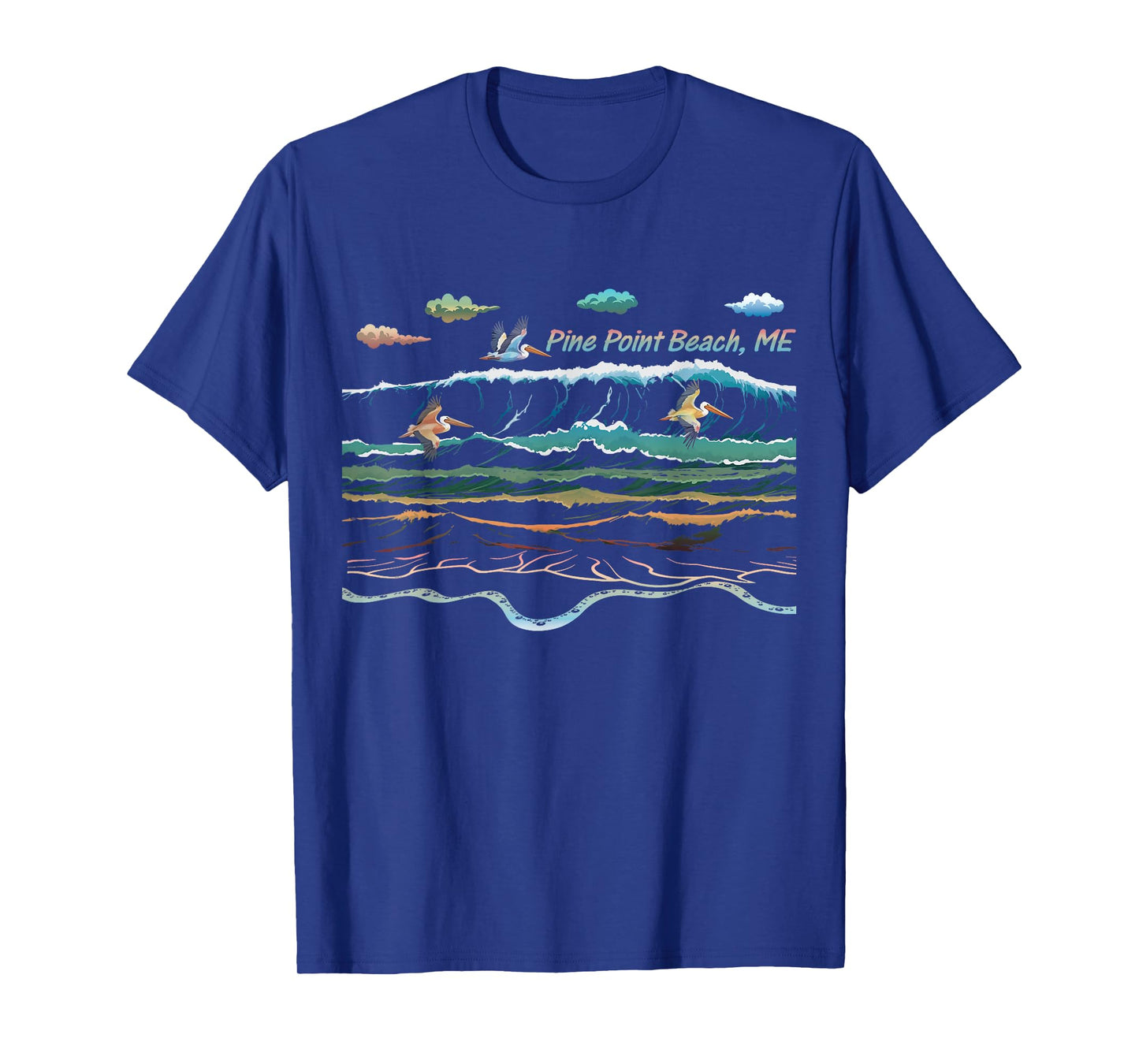 Pine Point Beach ME Beach Maine Beach Waves Pelican Birding T-Shirt