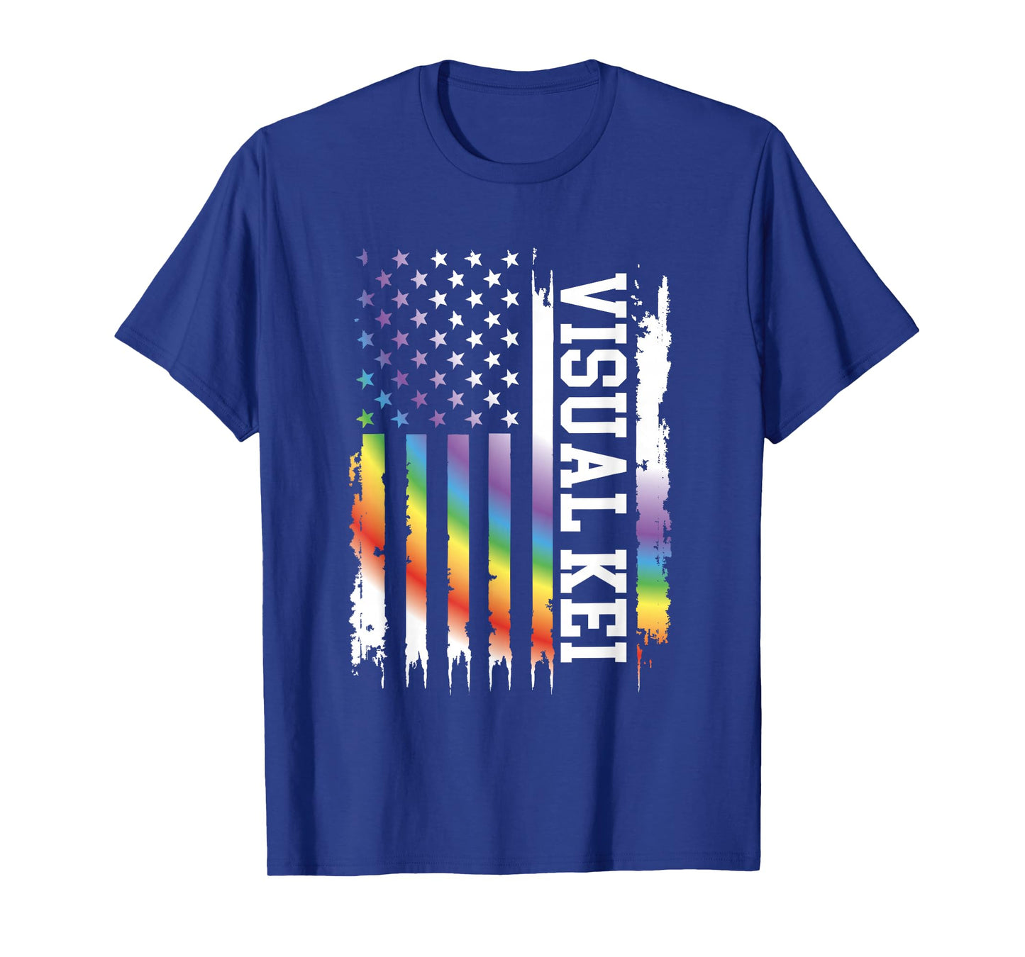 Visual Kei United States Distressed Rainbow w US Flag T-Shirt