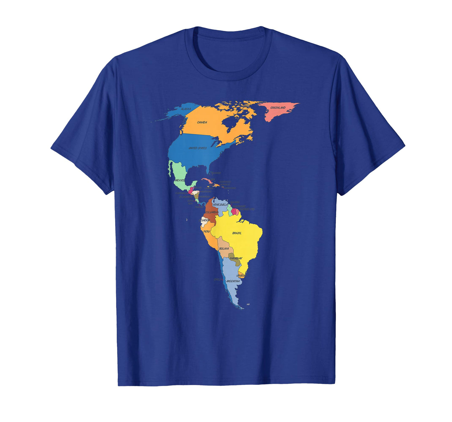 colored Map of North and South America with country names T-Shirt