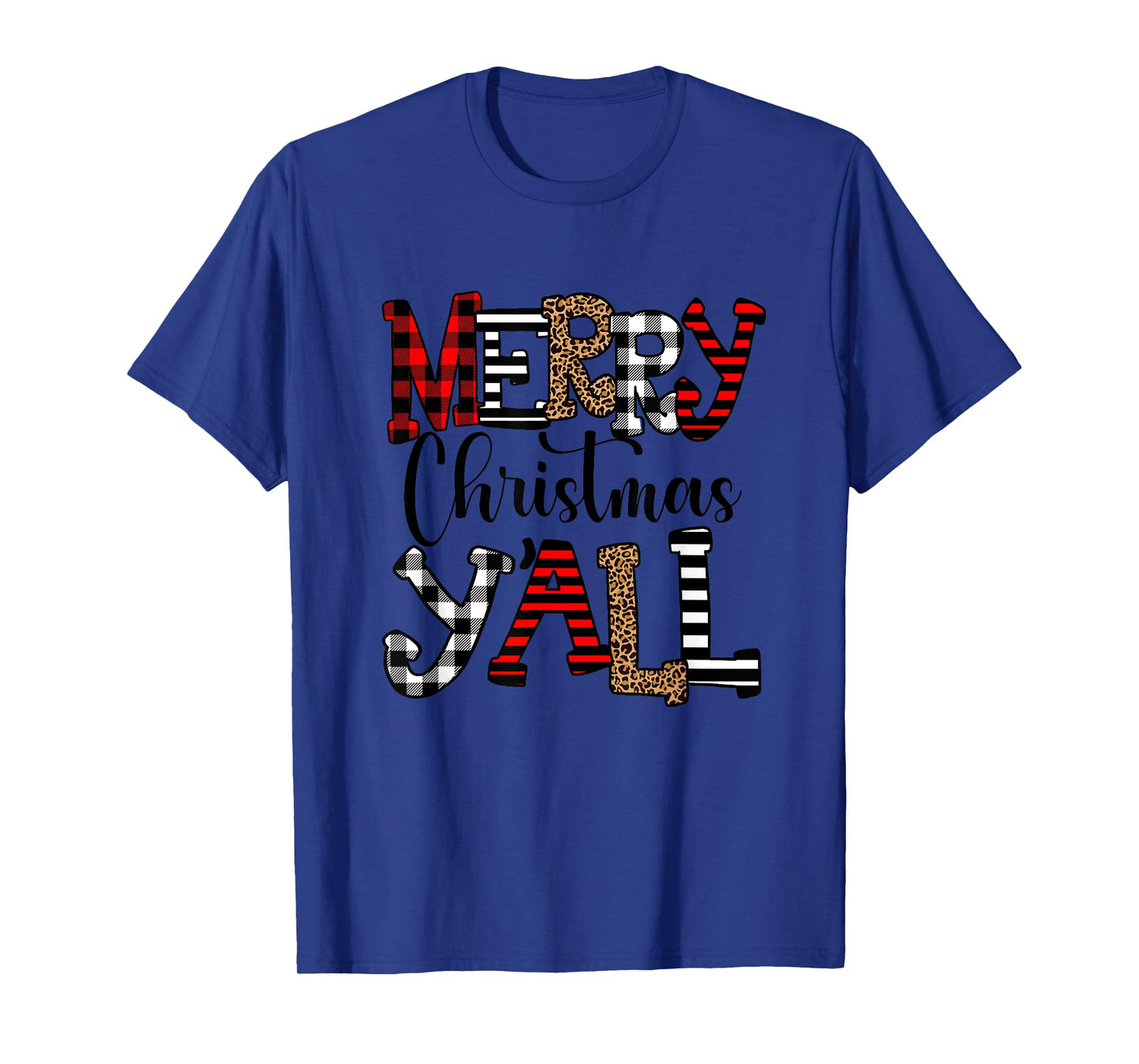 Western Country Merry Christmas Ya'll Leopard Buffalo Plaid T-Shirt