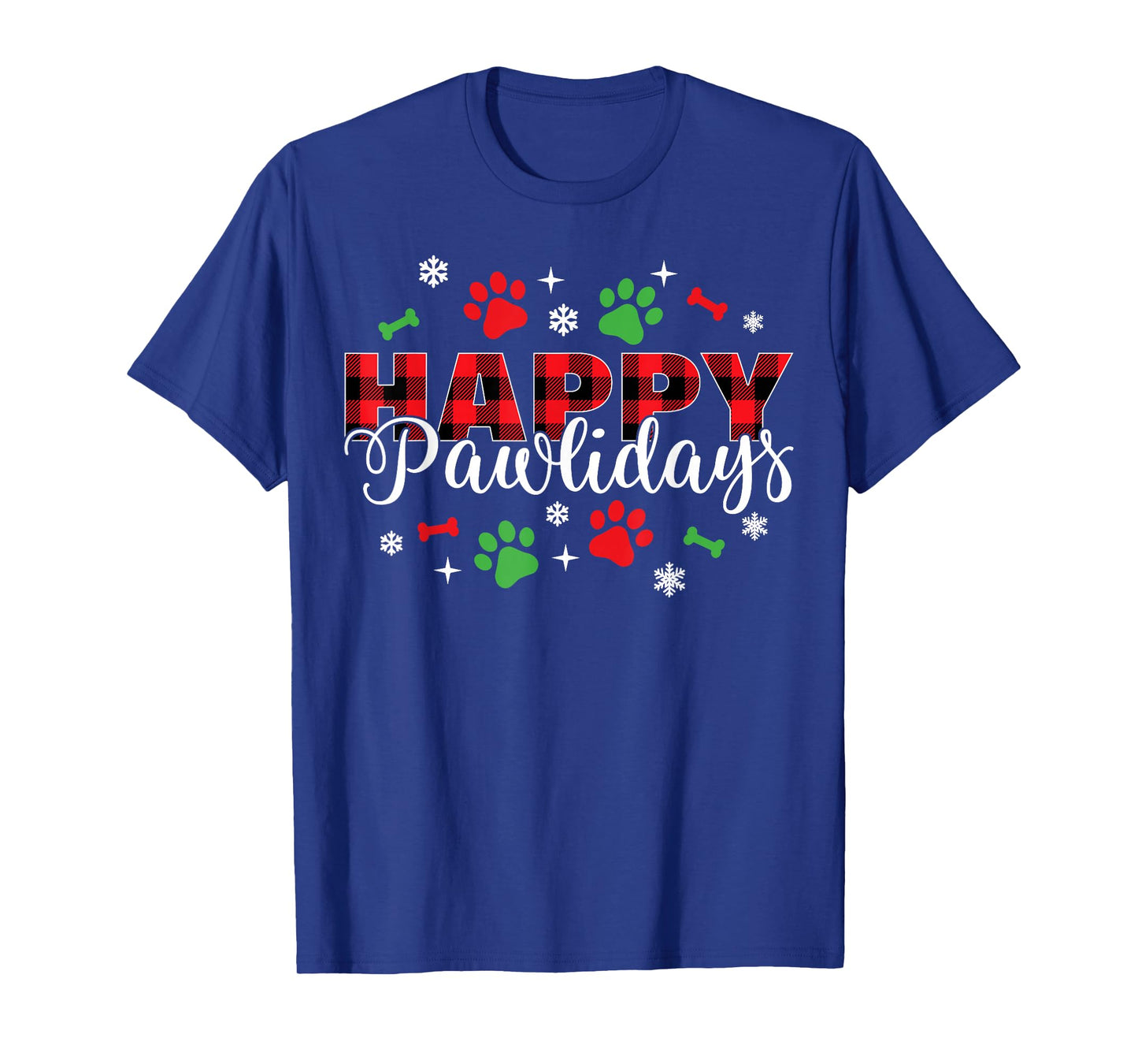 Happy Pawlidays Buffalo Plaid Dog Paws Christmas Holiday T-Shirt