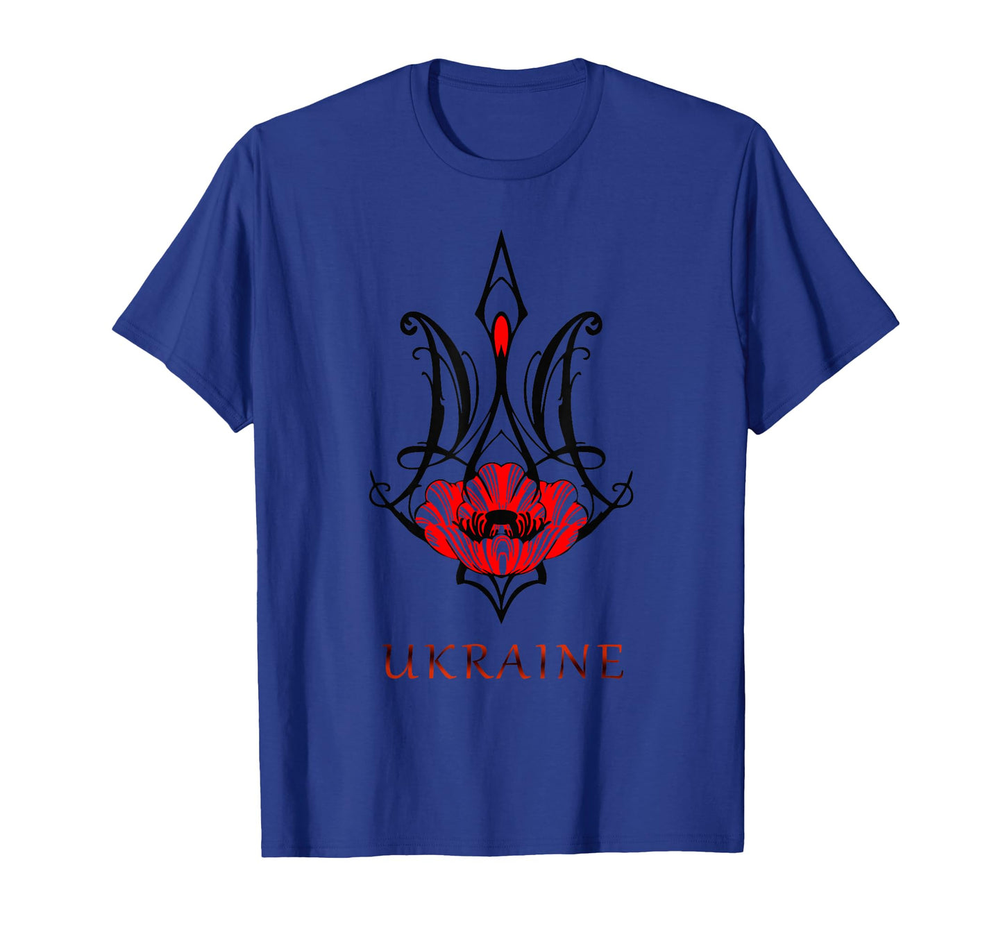 Ukraine Black Coat Arms with Poppy Trident Tryzub Ukrainian T-Shirt