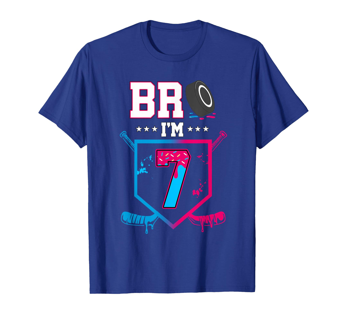 Bro I'm 7 Year Old Hockey Ice Cream Drip 7th Birthday Boy T-Shirt