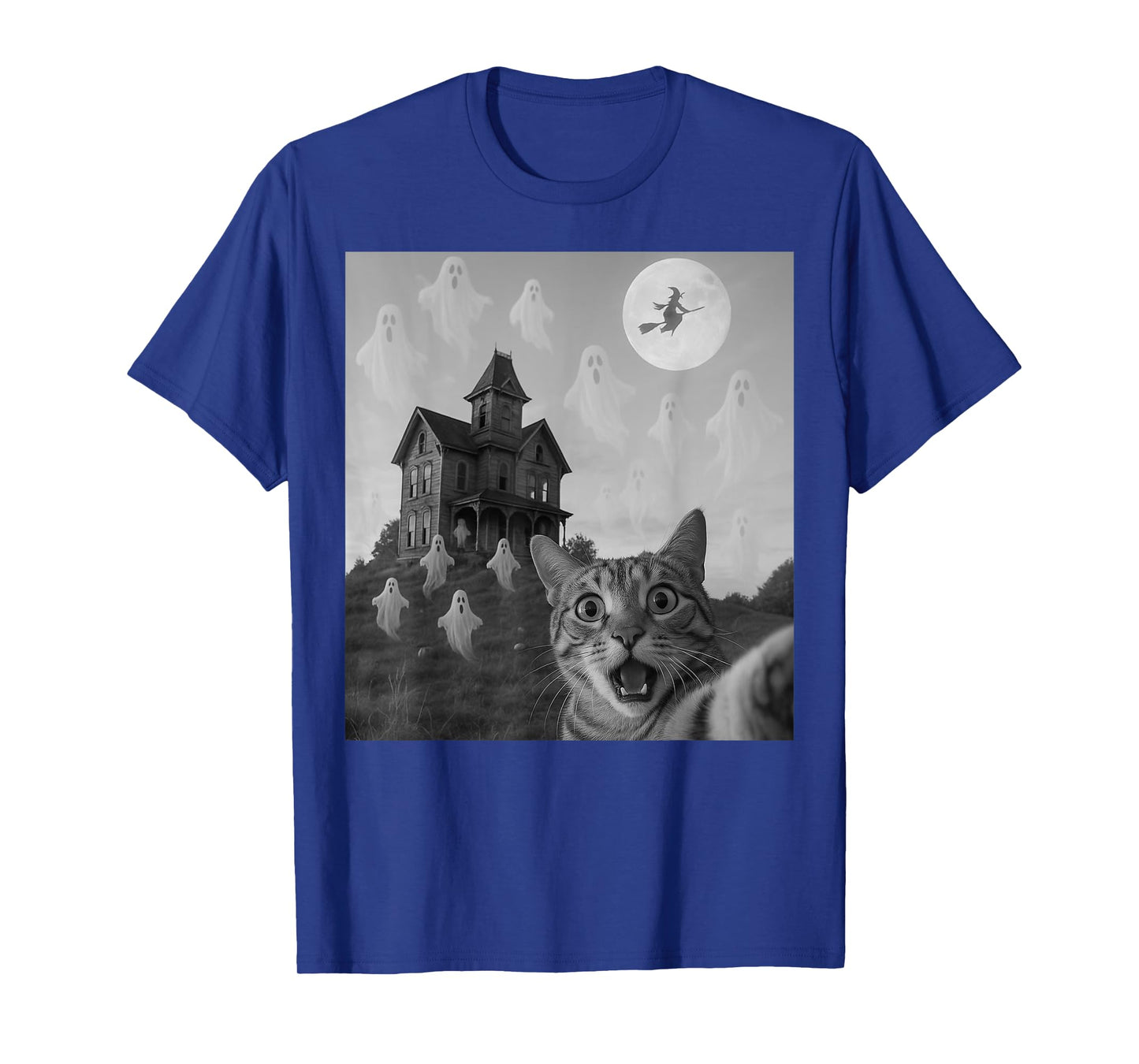 Halloween Cat Selfie Scary House Ghosts Funny Cat Halloween T-Shirt