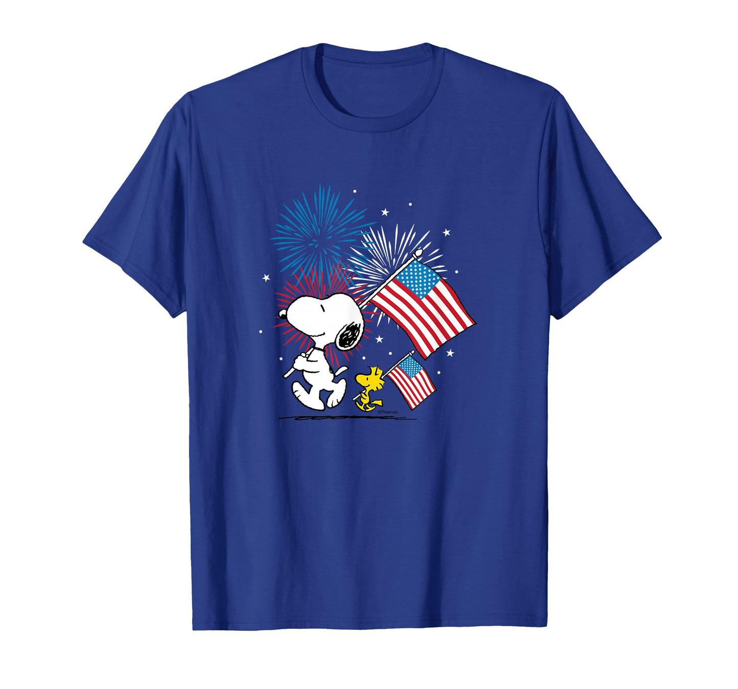 Peanuts - Snoopy & Woodstock American Flags & Fireworks T-Shirt