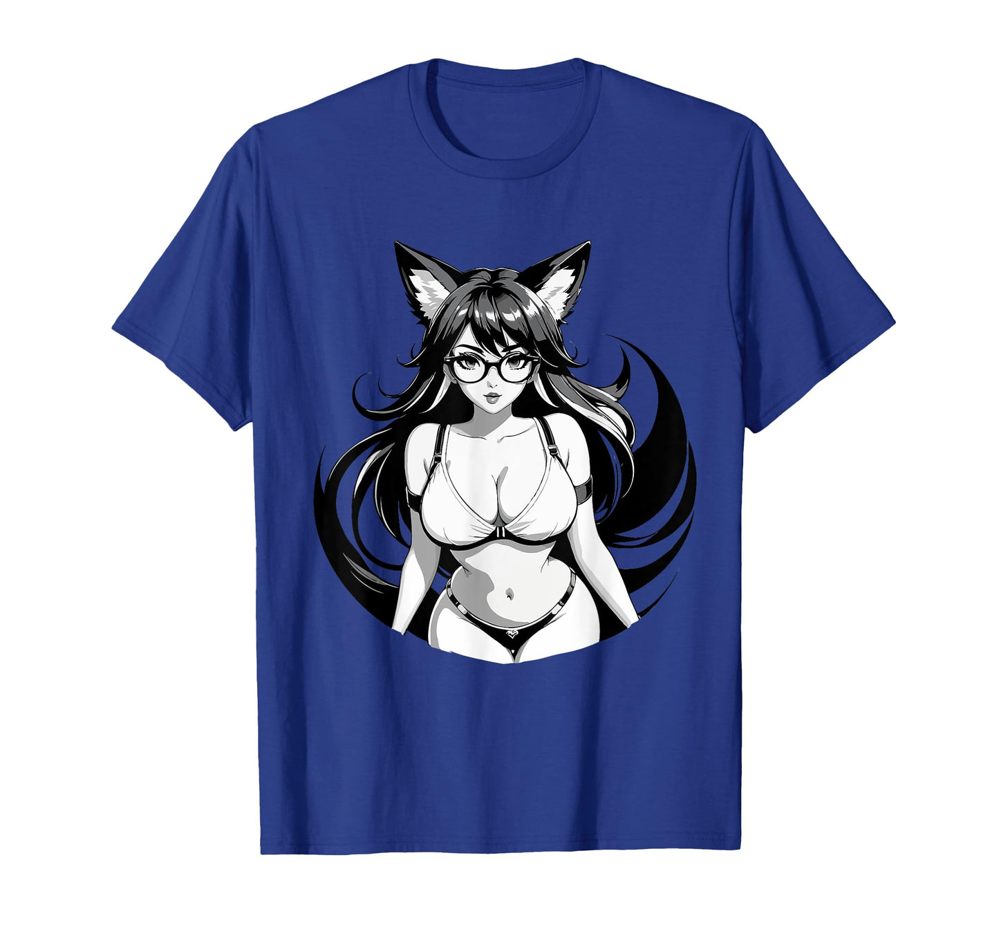Sexy Waifu Otaku Anime Fox E-Girl Japanese Black & White T-Shirt