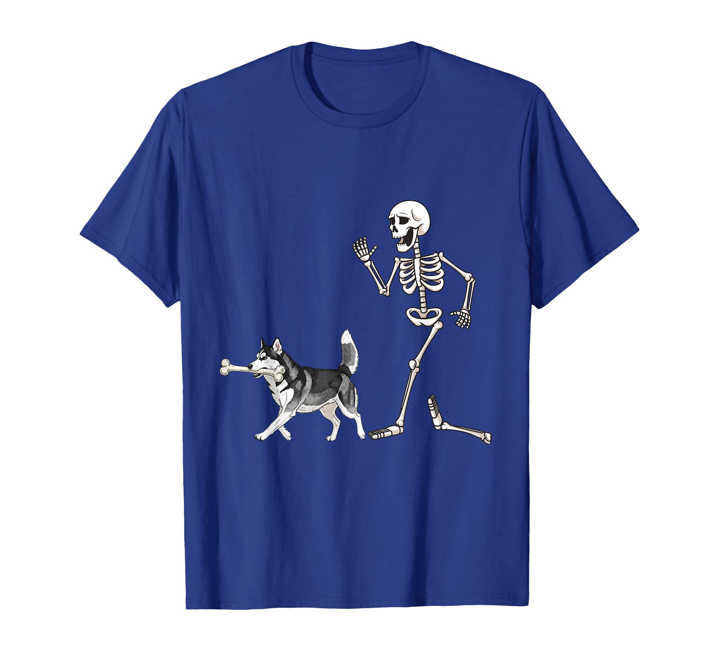 Funny Halloween Siberian Husky and Skeleton T-Shirt