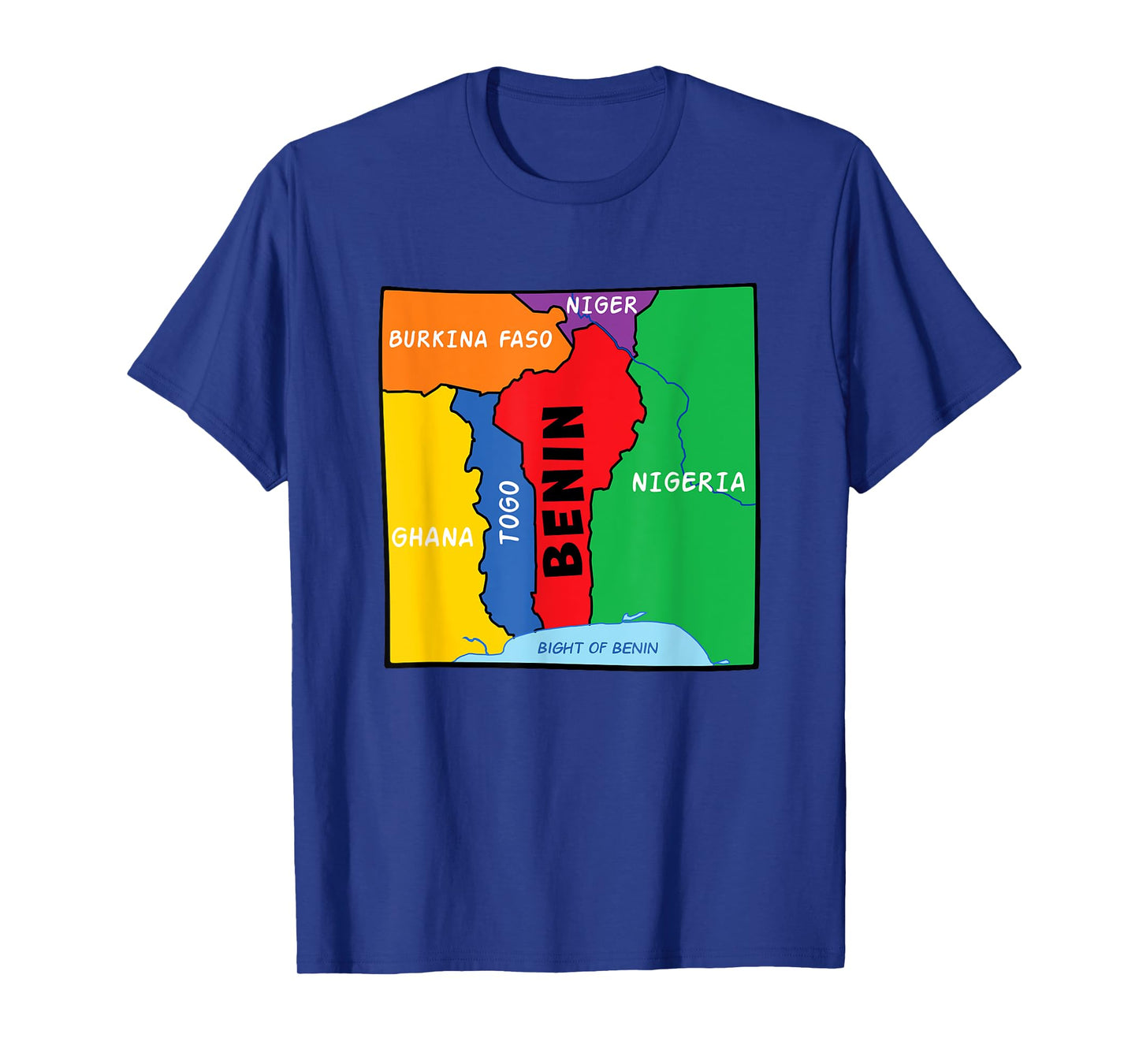 Colorful simplified Benin map, neighboring countries names T-Shirt