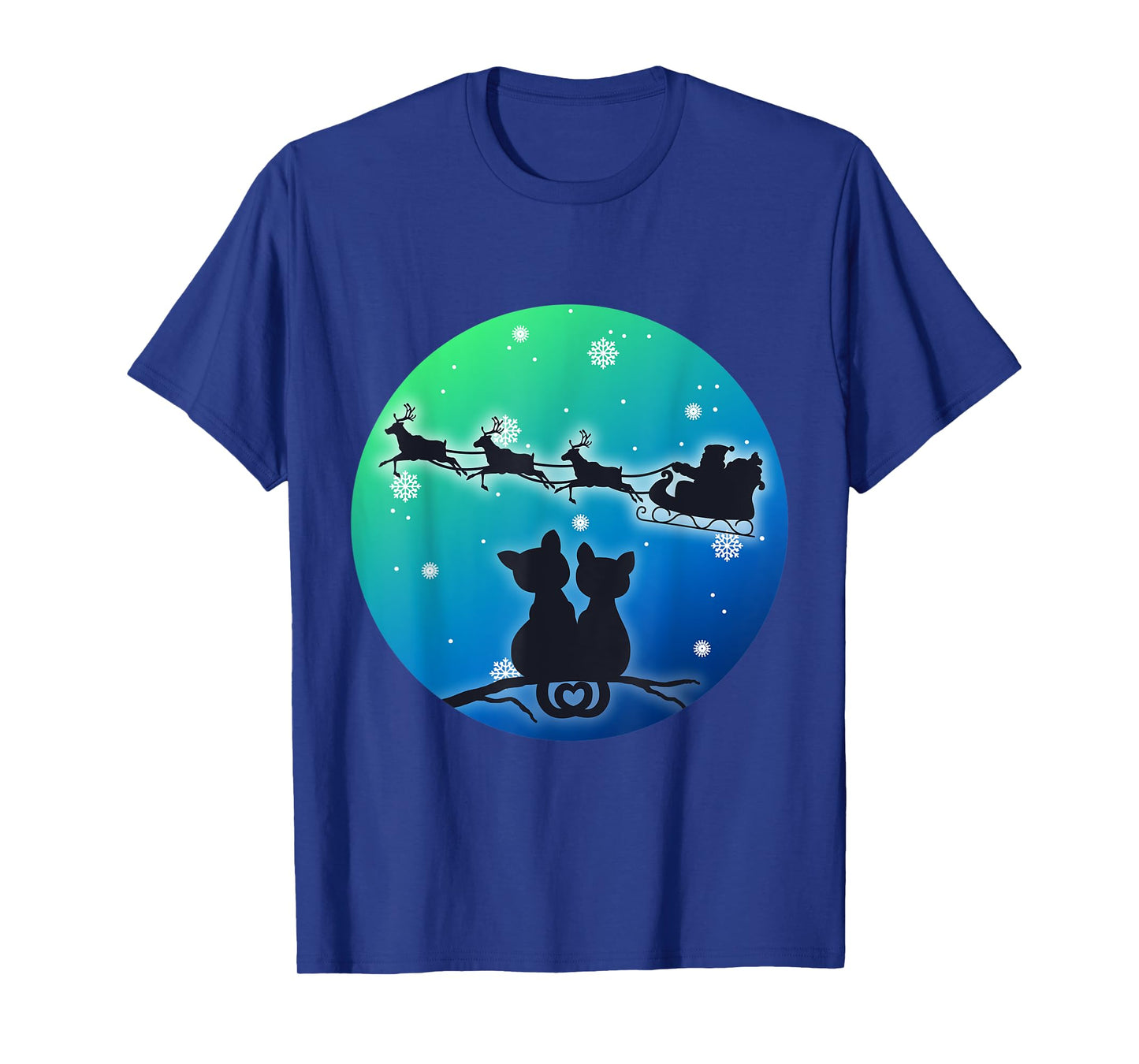 Christmas Santa Sleigh Reindeer Cats, Women Girls, Cat, Xmas T-Shirt