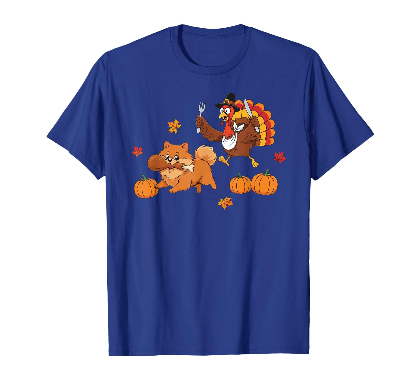 Funny Pomeranian Turkey Autumn Thanksgiving Womens Mens Kids T-Shirt