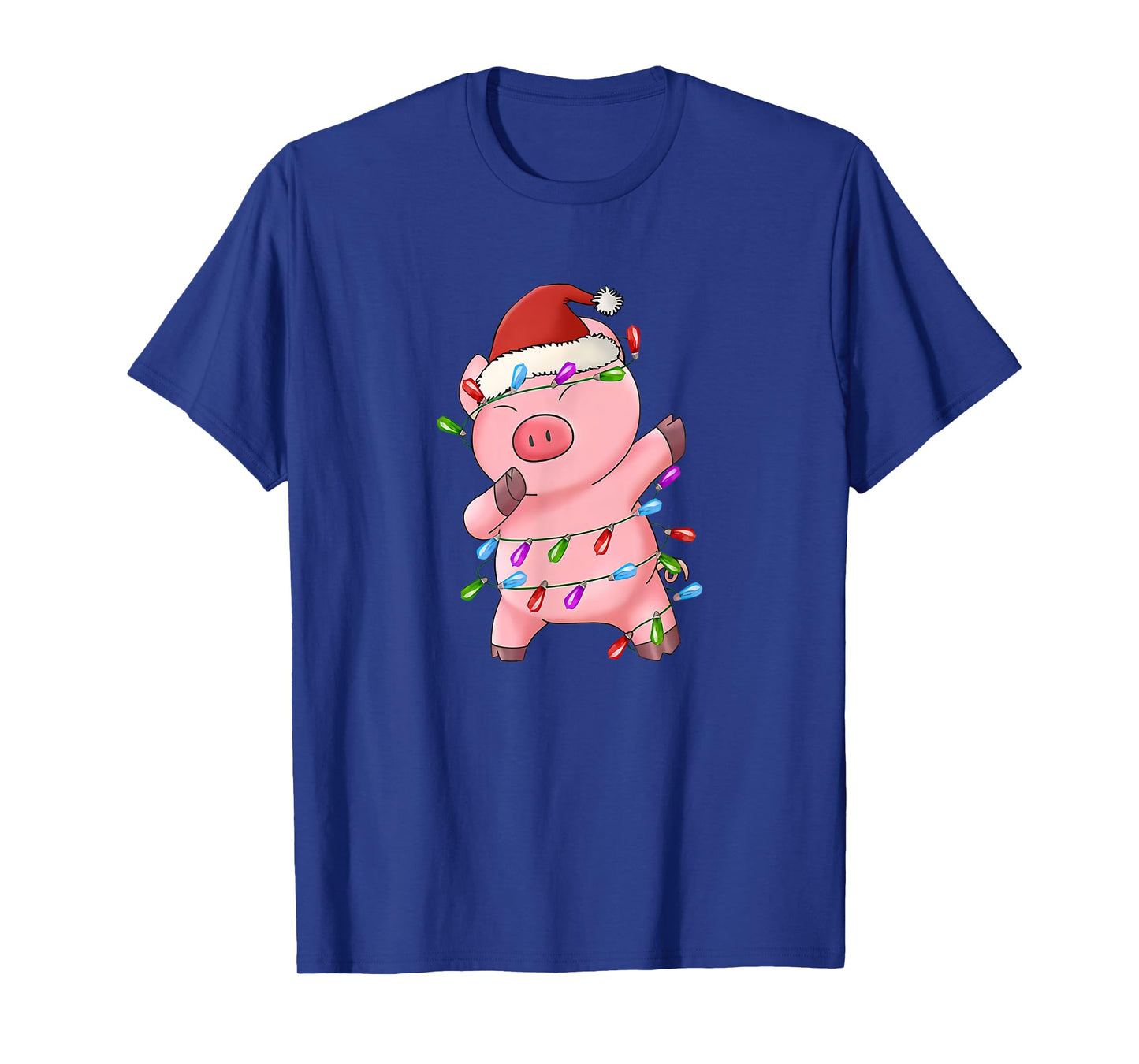 Dabbing Pig Santa Hat Christmas Tree Lights Funny Xmas T-Shirt