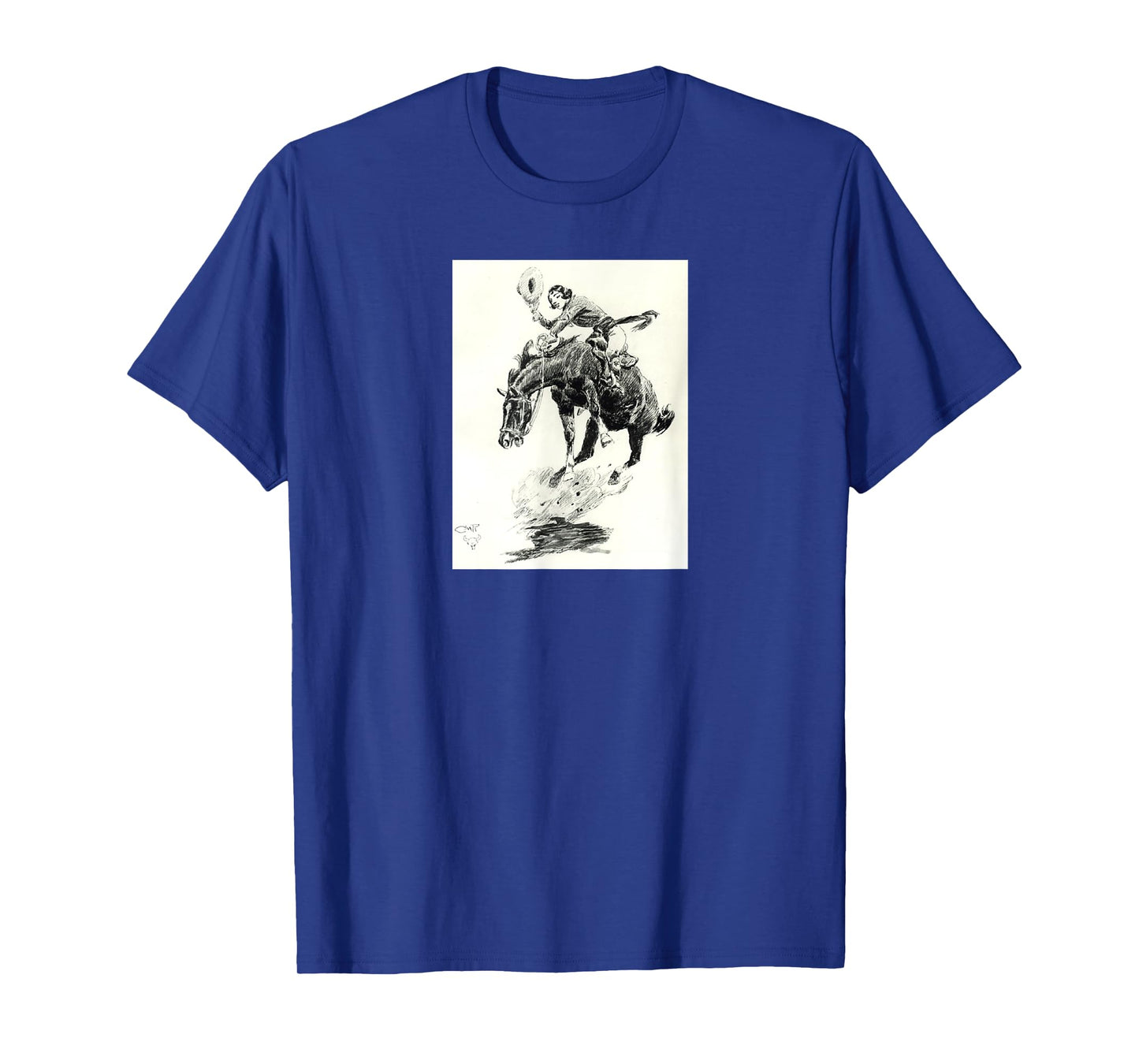 AmbiguiTee Art Western T-Shirt - Rodeo Cowgirl Riding Bucking Horse - Black - Small - Short Sleeve - Classic Fit - Cotton 65%, Polyester 35%