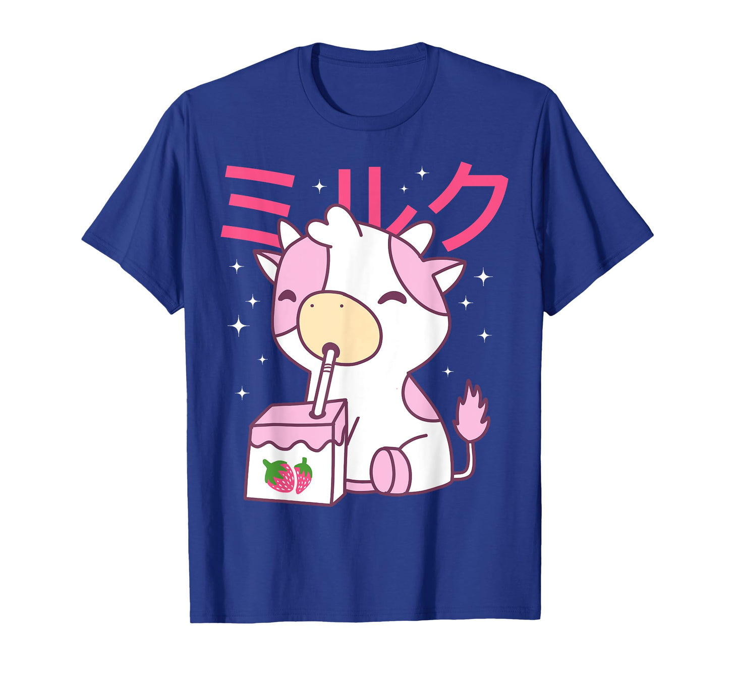 Strawberry Milk Drinking Cute Kawaii Cow T-Shirt