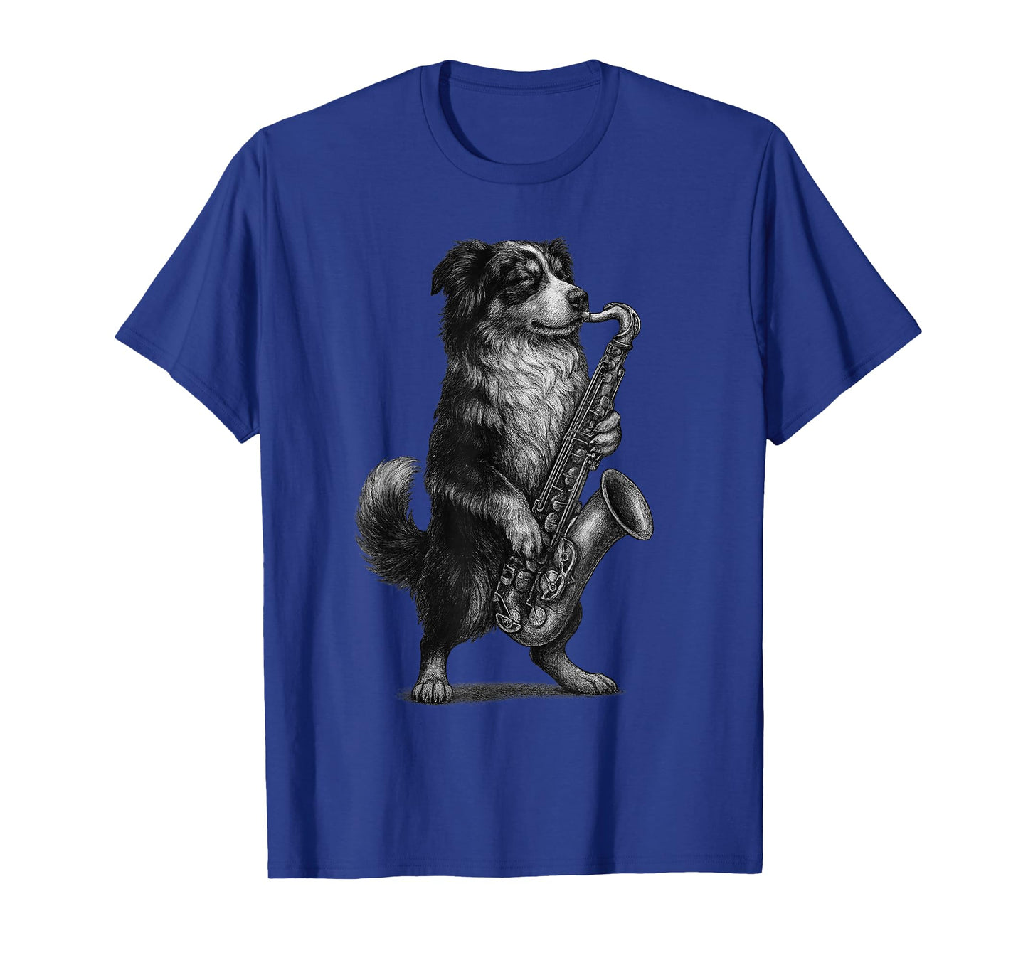 Australian Shepherd Playing Saxophone Jazz Music Dog Lover T-Shirt