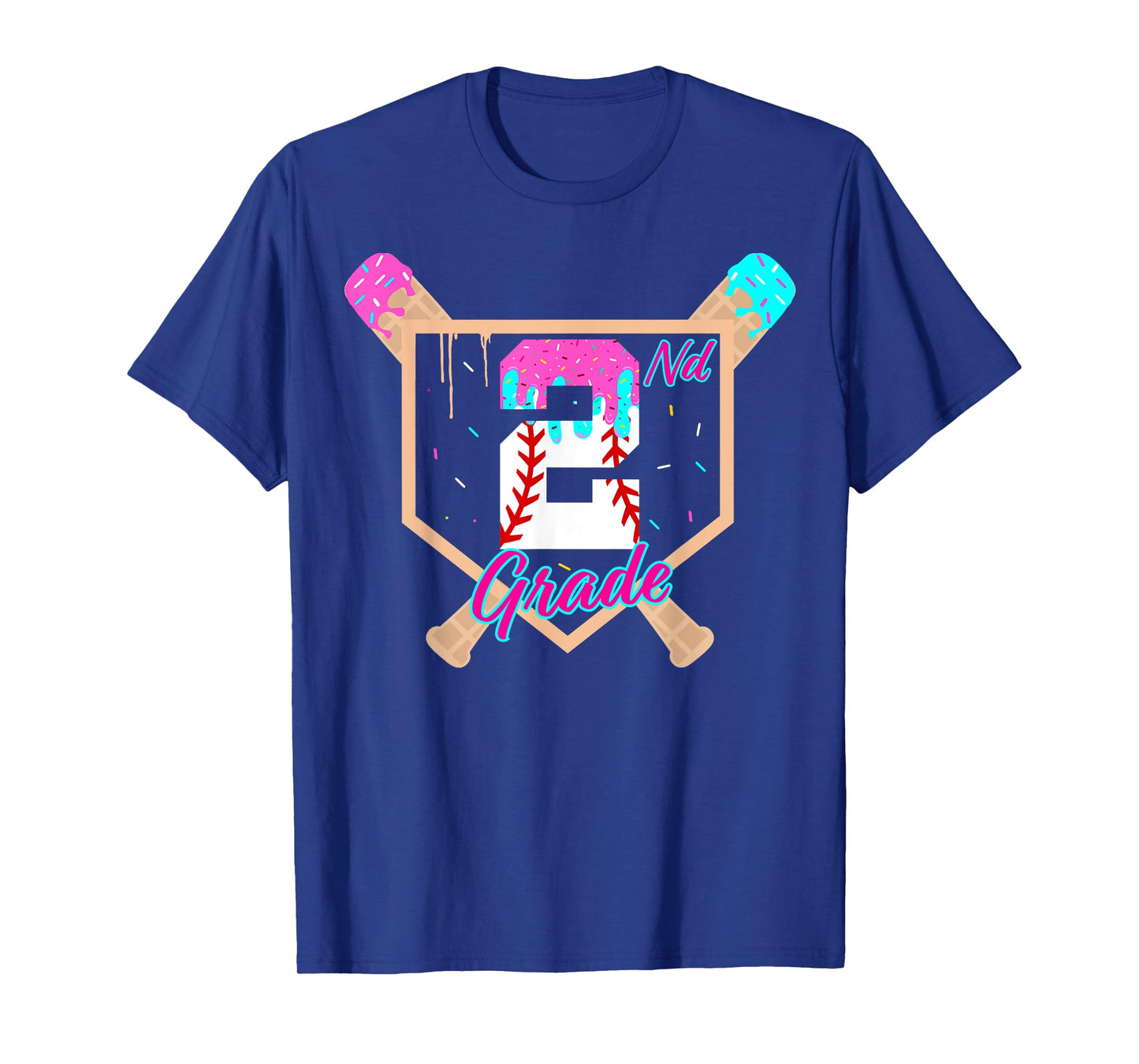 2nd Grade Back to School Baseball Ice Cream Drip Home Plate T-Shirt