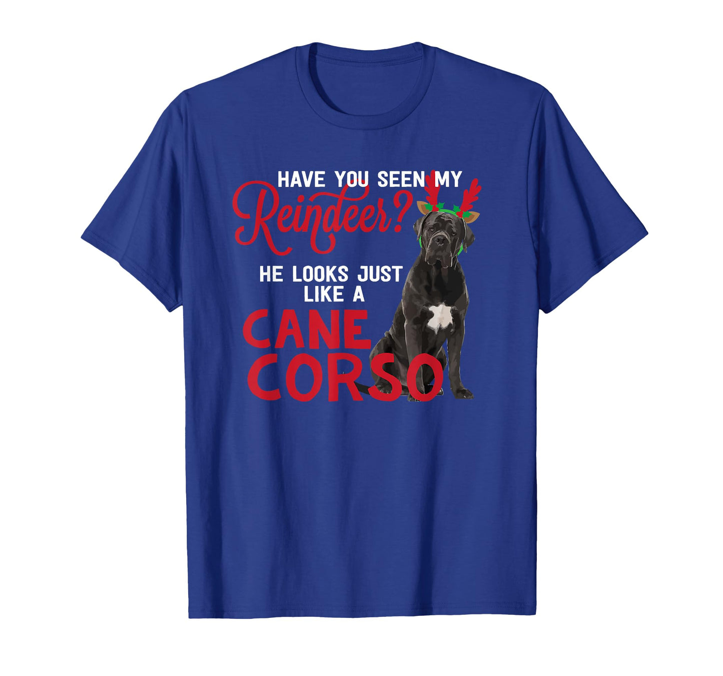 Dog Lover Italian Mastiff Dog Breed Gifts Cane Corso Christmas Reindeer Funny Unisex-Adults T-Shirt Black Small