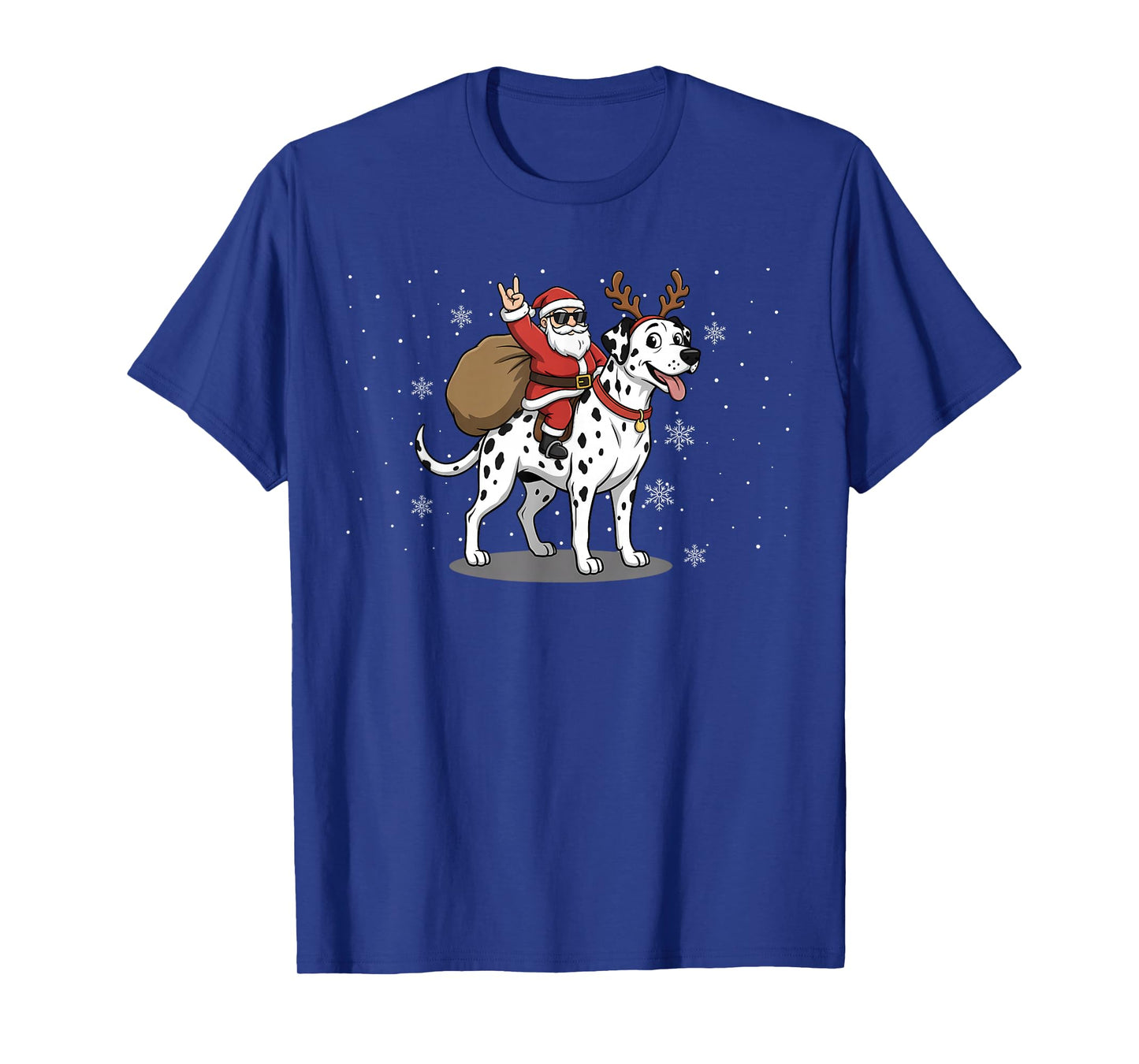 Santa Riding Dalmatian Dog Lover Deer Xmas Kids Women Men T-Shirt