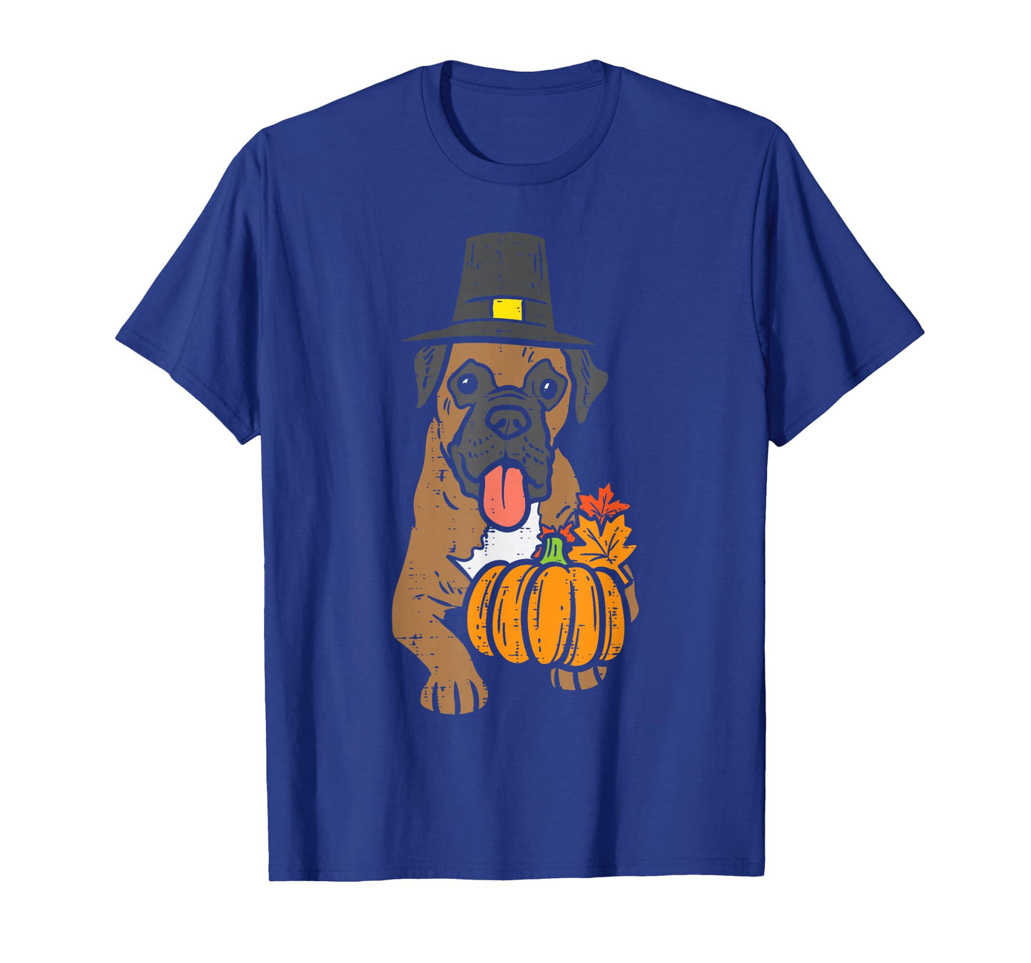 Pilgrim Boxer Pumpkin Leaves Thanksgiving Fall Halloween Dog T-Shirt